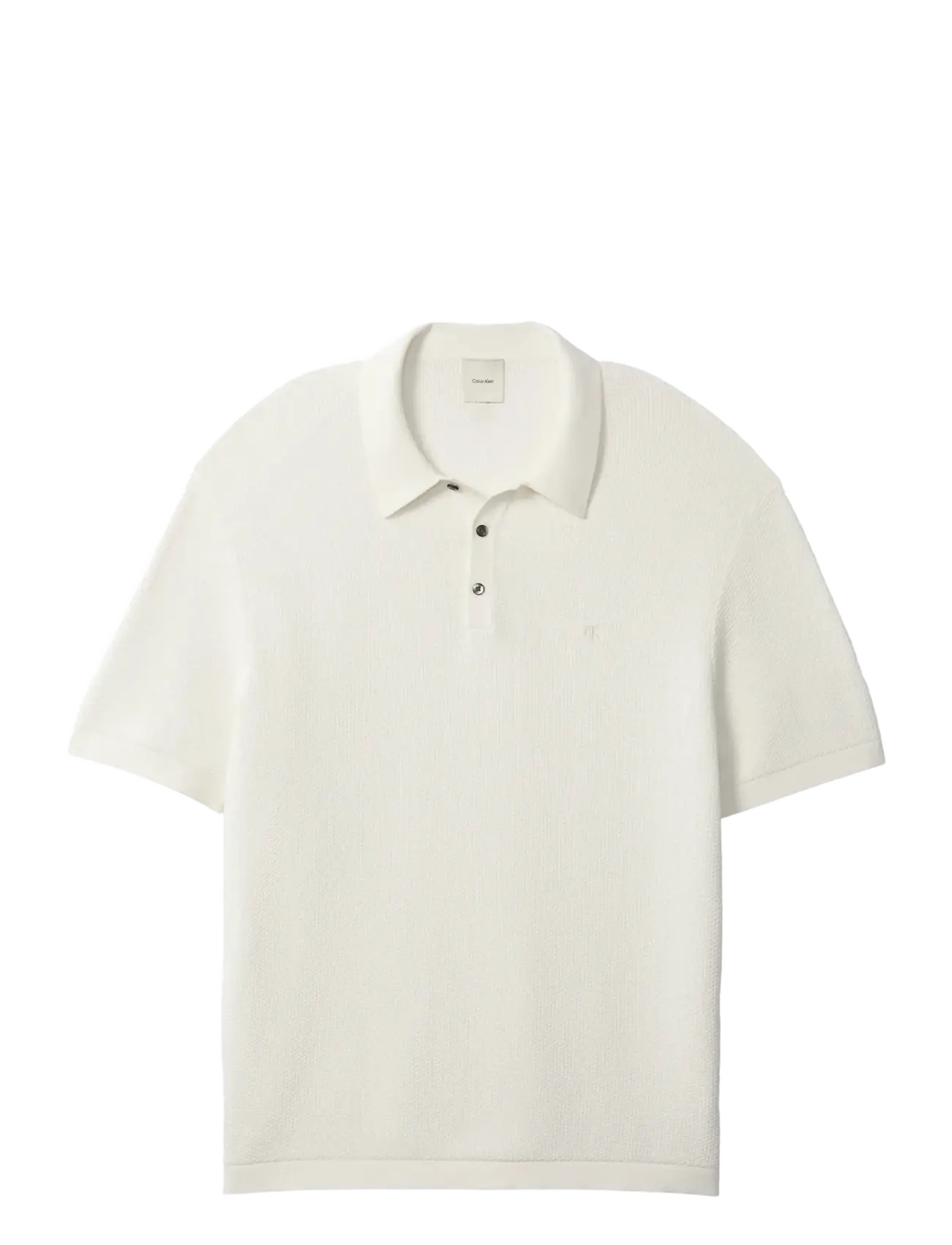 Calvin Klein SS TEXTURED COTTON POLO SWEATER - New arrivals - TOFU / cream