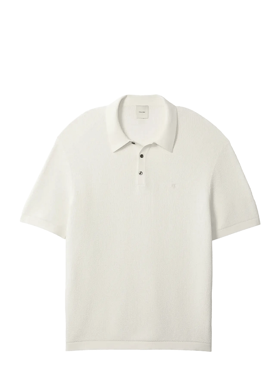 Calvin Klein - SS TEXTURED COTTON POLO SWEATER - polos en tricot - tofu - 1