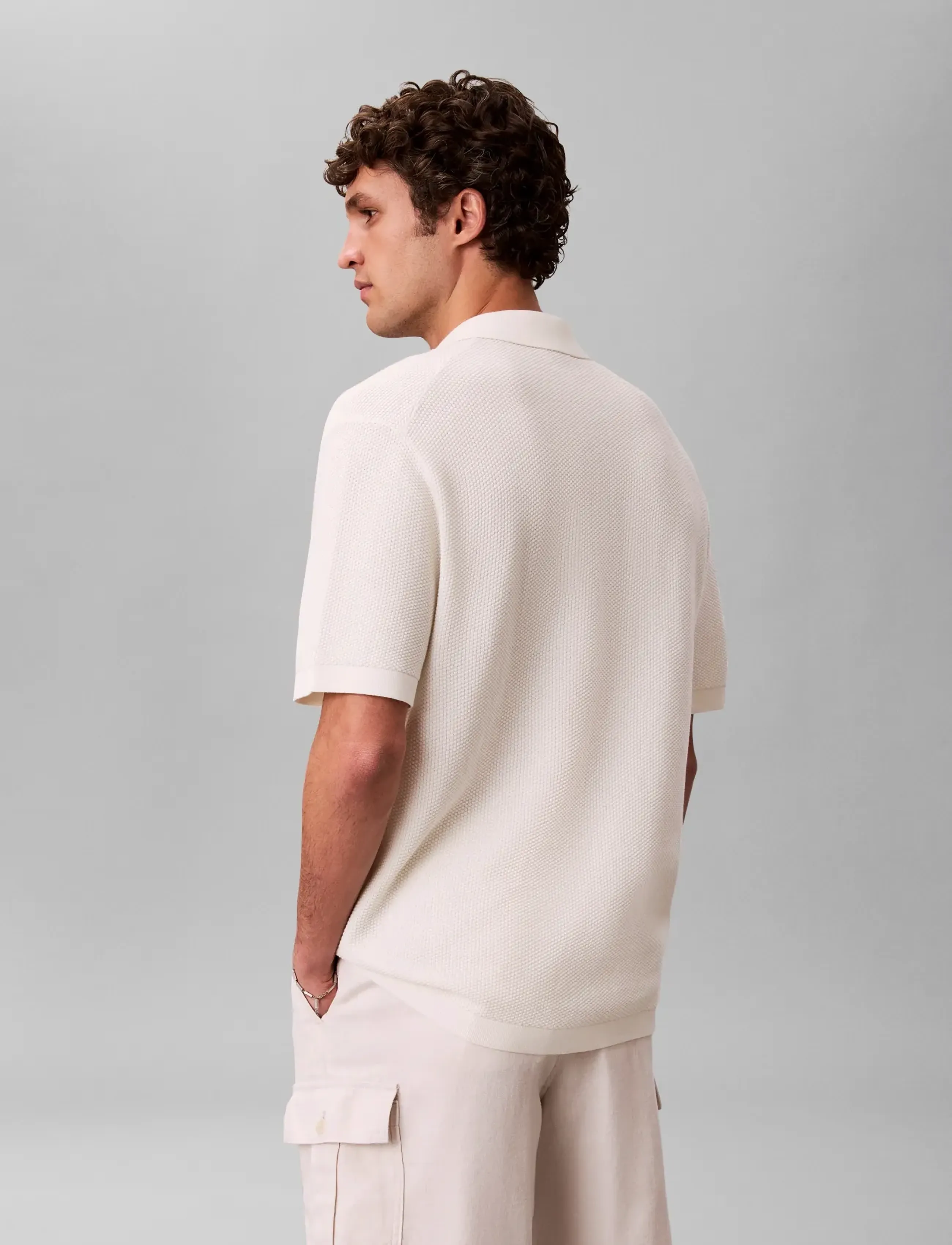 Calvin Klein - SS TEXTURED COTTON POLO SWEATER - polos en tricot - tofu - 2