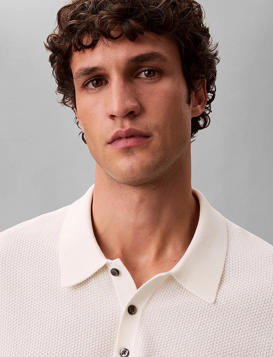 Calvin Klein - SS TEXTURED COTTON POLO SWEATER - polos en tricot - tofu - 3