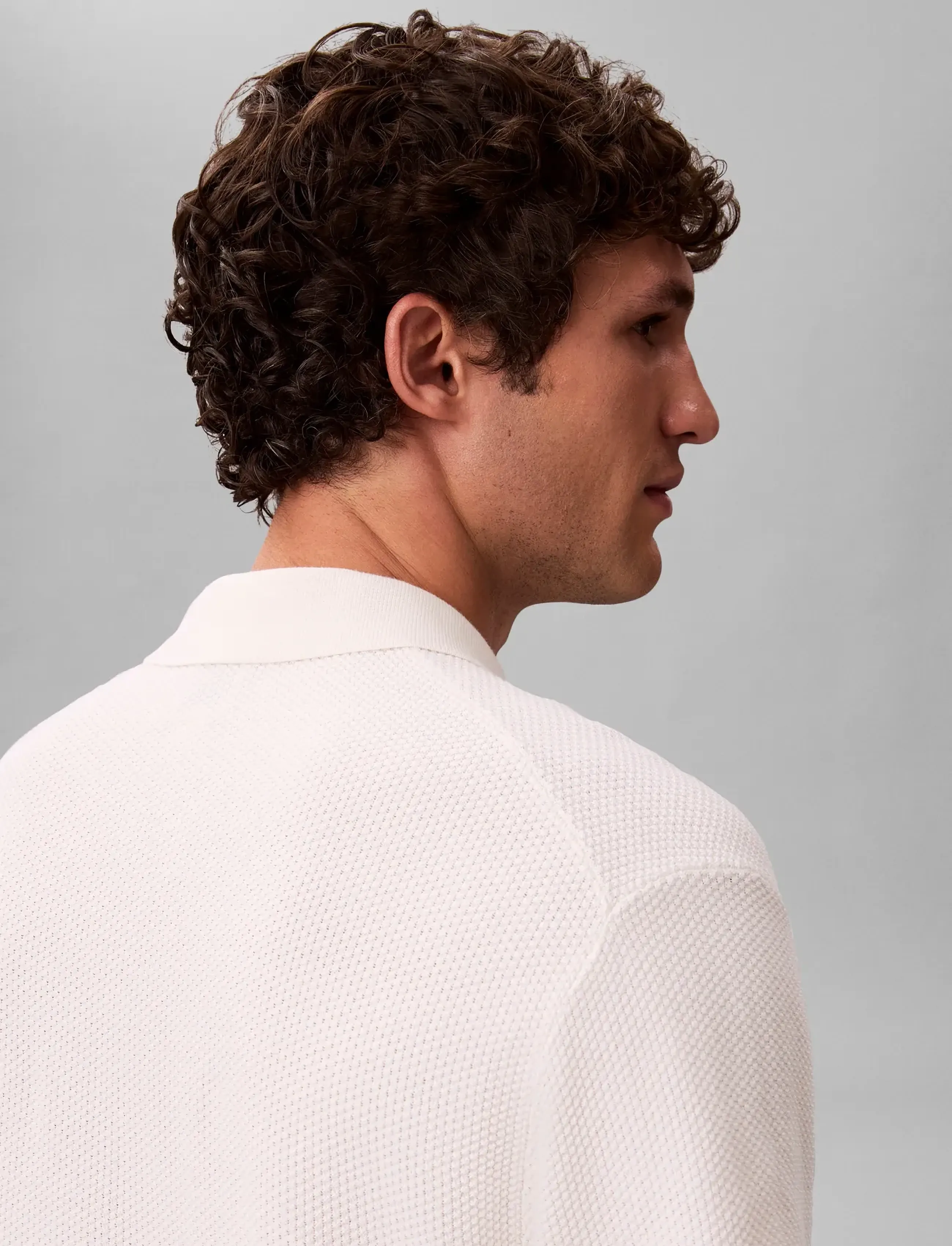 Calvin Klein - SS TEXTURED COTTON POLO SWEATER - polos en tricot - tofu - 4