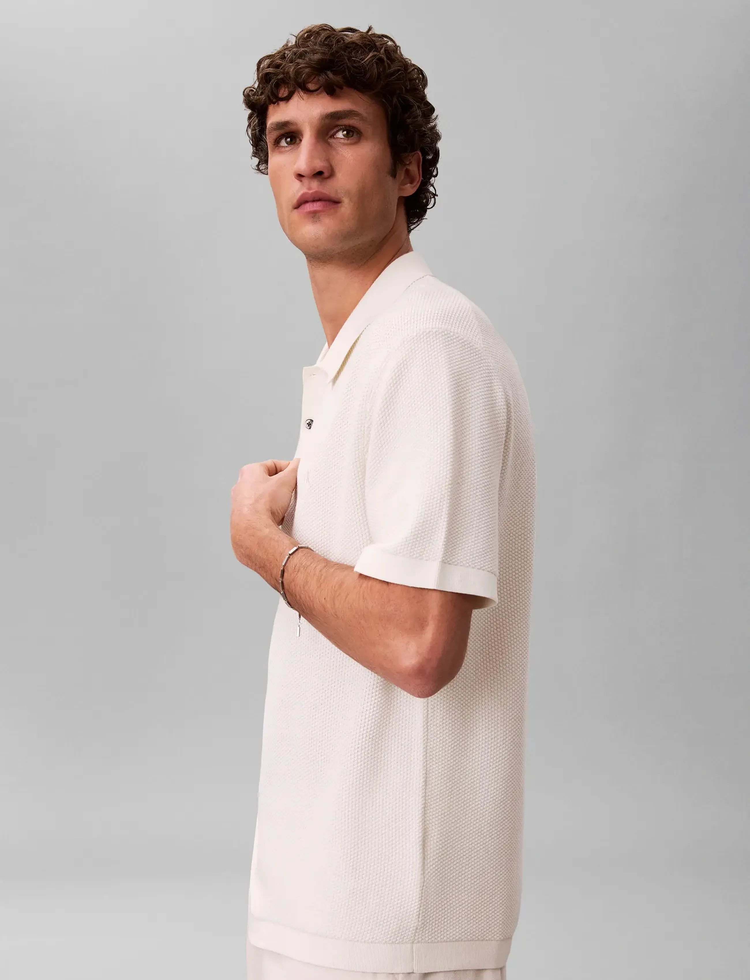 Calvin Klein - SS TEXTURED COTTON POLO SWEATER - polos en tricot - tofu - 5
