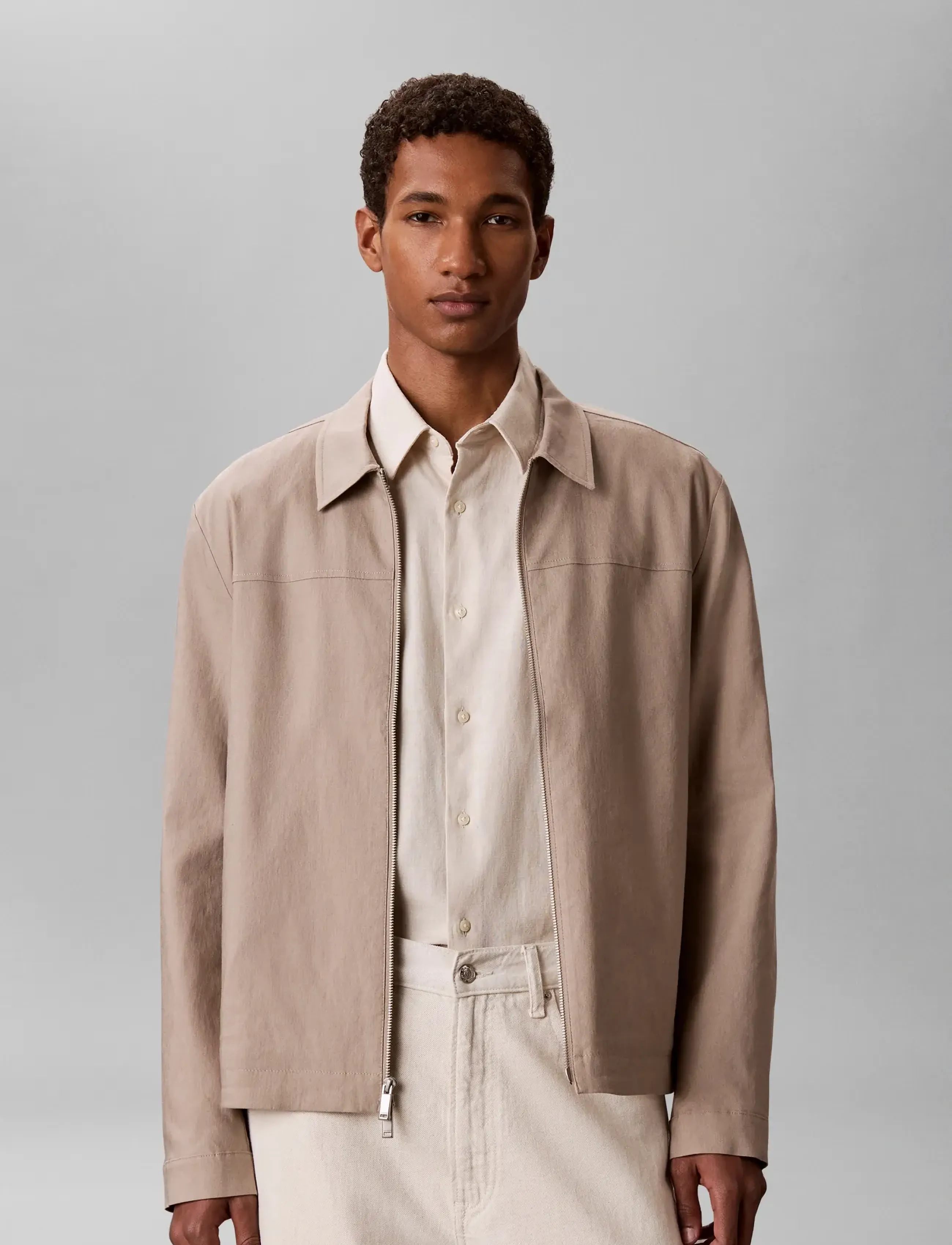 Calvin Klein Ls Linen Lyocell Shirt Jkt, M, Beige, Overdele > Overtrøjer, Herre