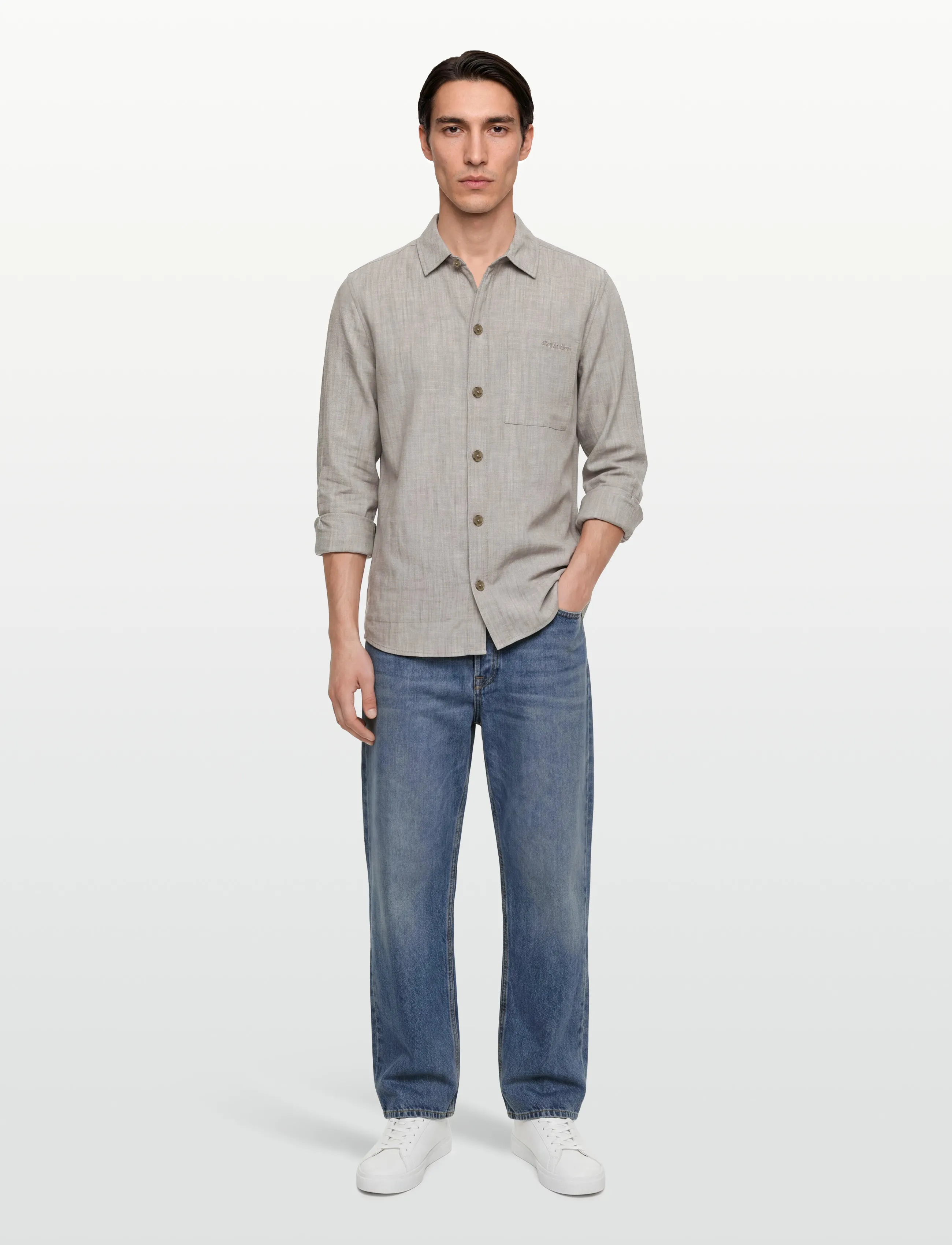Calvin Klein Ls Linen Viscose Overshirt, Mænd, Overshirt, Beige, Str: XL