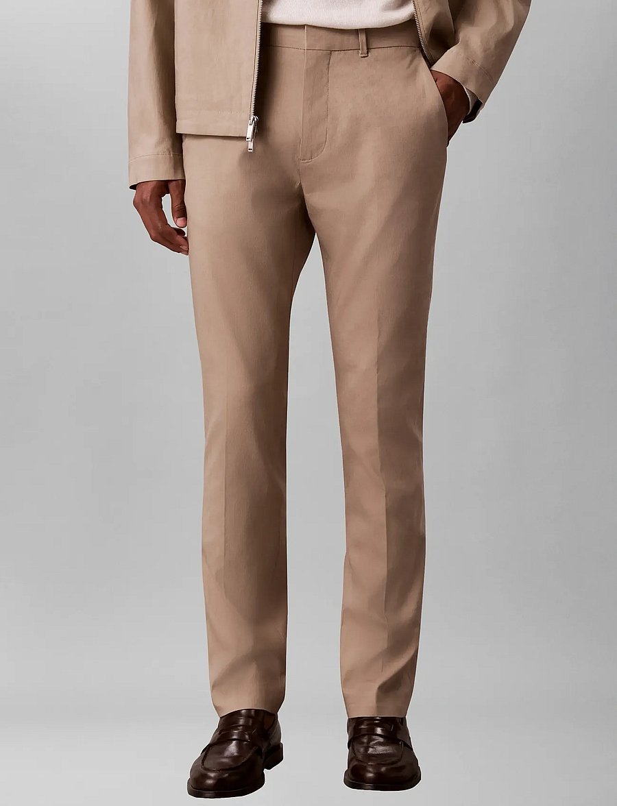 Calvin Klein - SLIM LINEN LYOCELL PANT - linen trousers - roasted cashew - 0