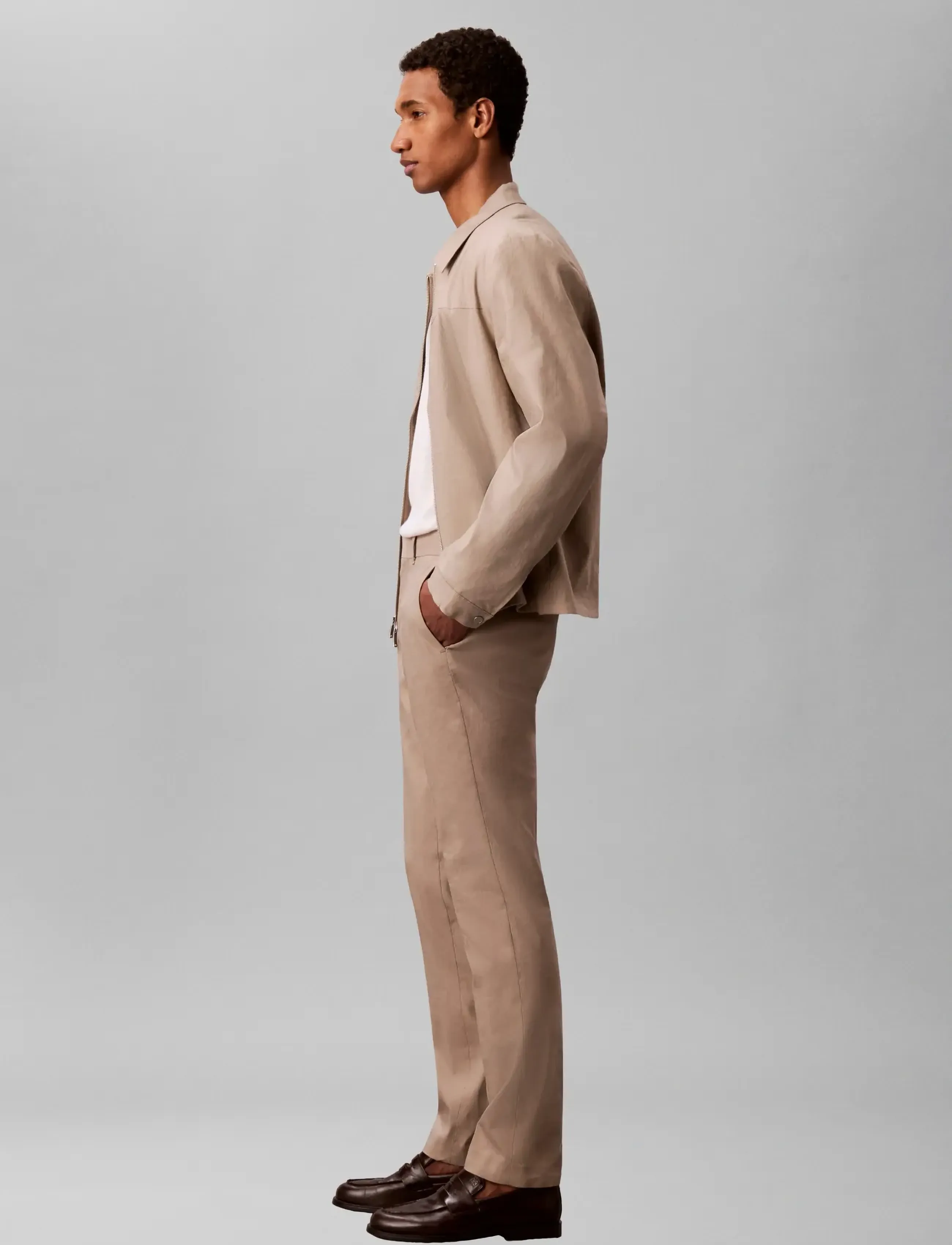 Calvin Klein - SLIM LINEN LYOCELL PANT - linen trousers - roasted cashew - 4