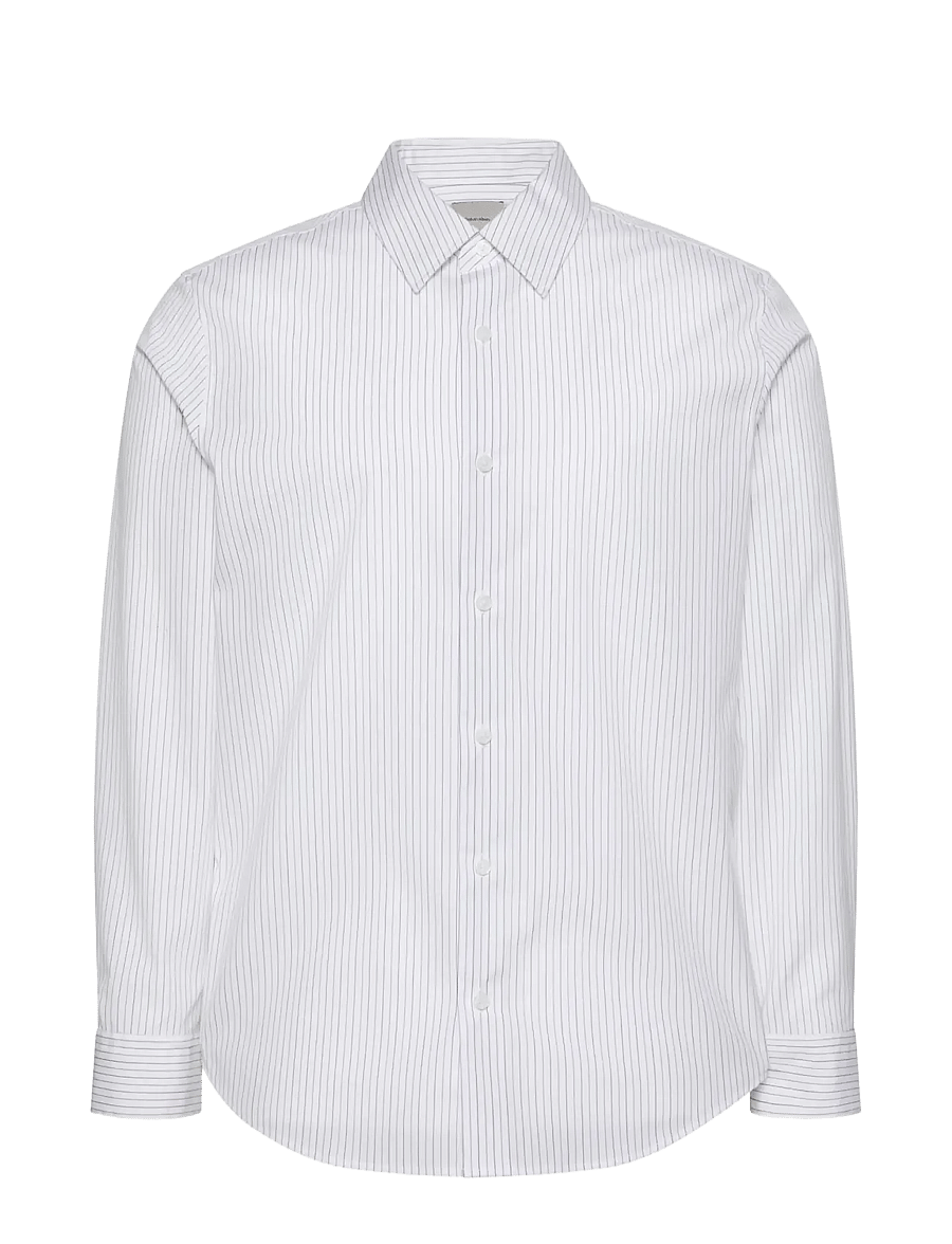 Calvin Klein - LS YD STRPE SUPMA STR SLM SHIRT - randiga skjortor - brilliant white - 1