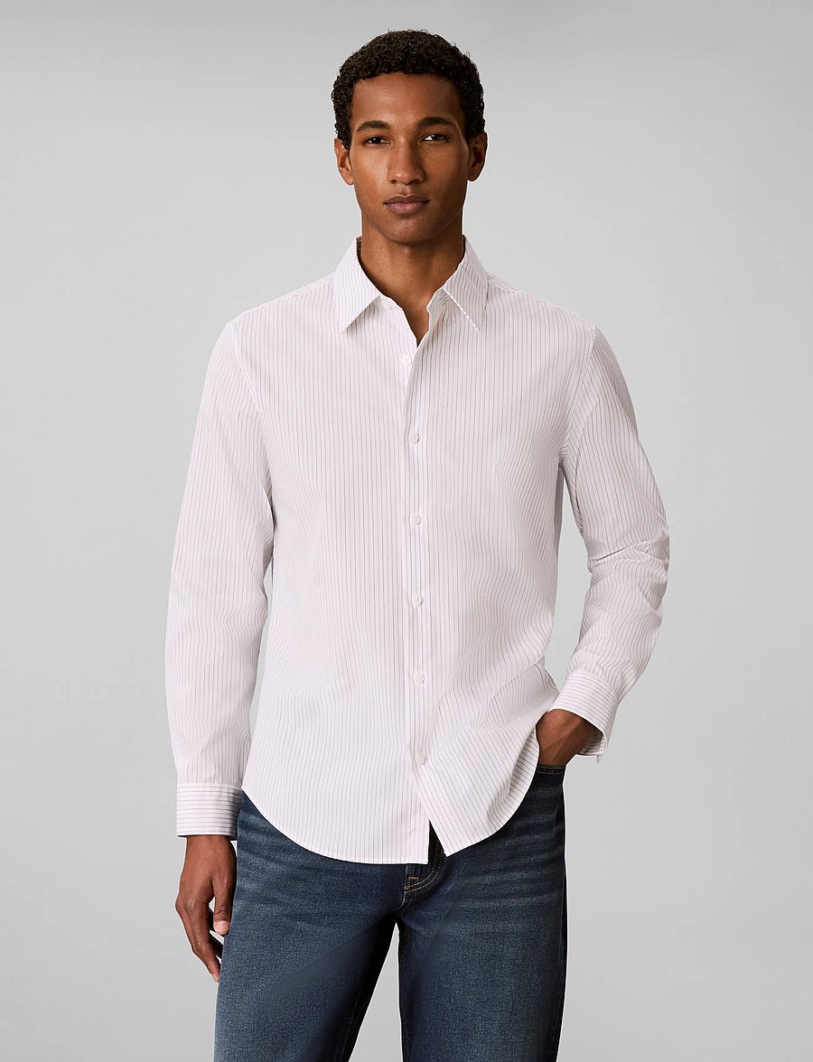 Calvin Klein - LS YD STRPE SUPMA STR SLM SHIRT - randiga skjortor - brilliant white - 0