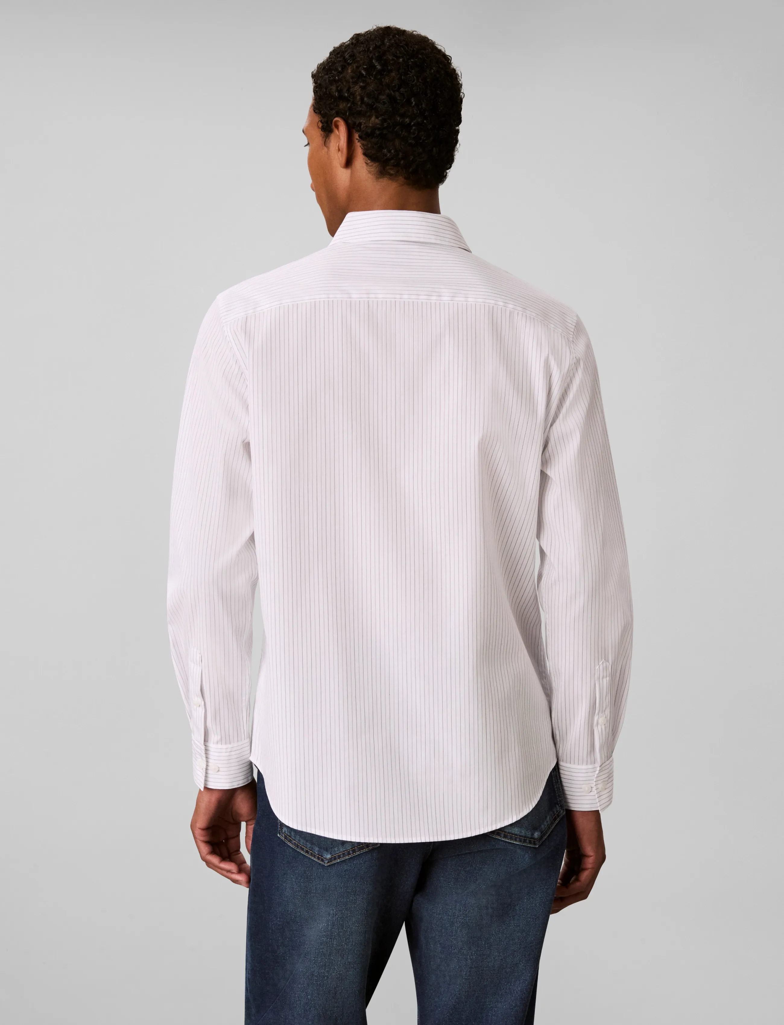 Calvin Klein - LS YD STRPE SUPMA STR SLM SHIRT - randiga skjortor - brilliant white - 2
