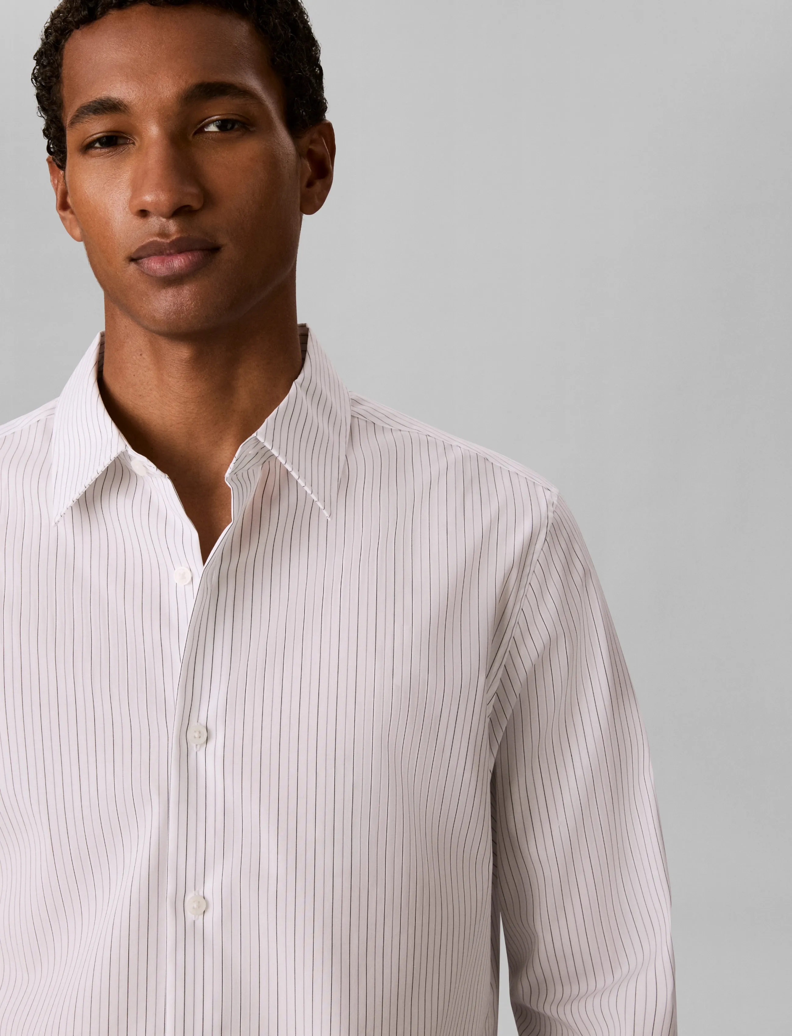 Calvin Klein - LS YD STRPE SUPMA STR SLM SHIRT - randiga skjortor - brilliant white - 4