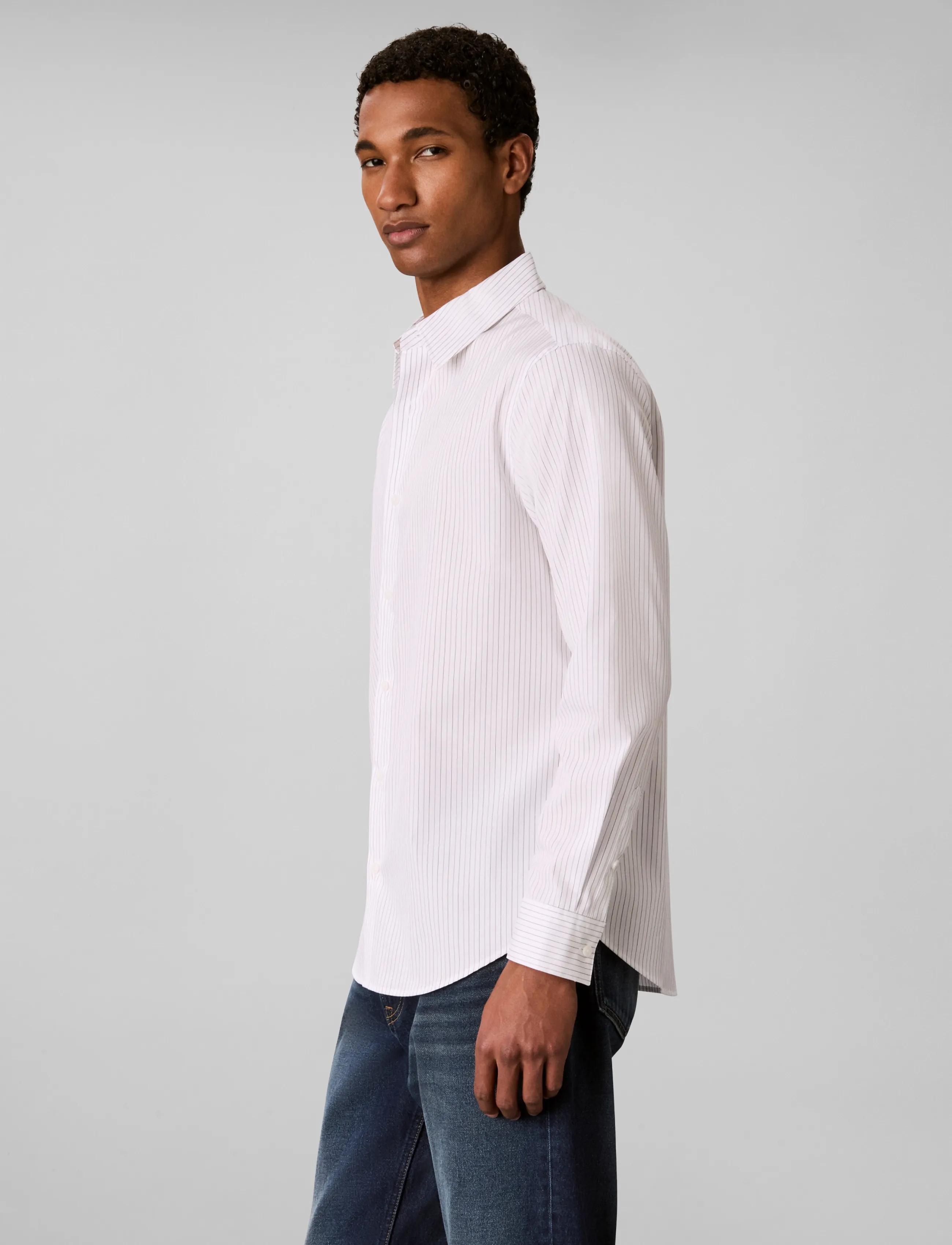 Calvin Klein - LS YD STRPE SUPMA STR SLM SHIRT - randiga skjortor - brilliant white - 5
