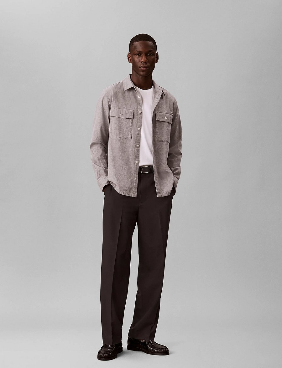 Calvin Klein - LS MELANGE FLANNEL CLASSIC SHIRT - freizeithemden - grey heather - 0