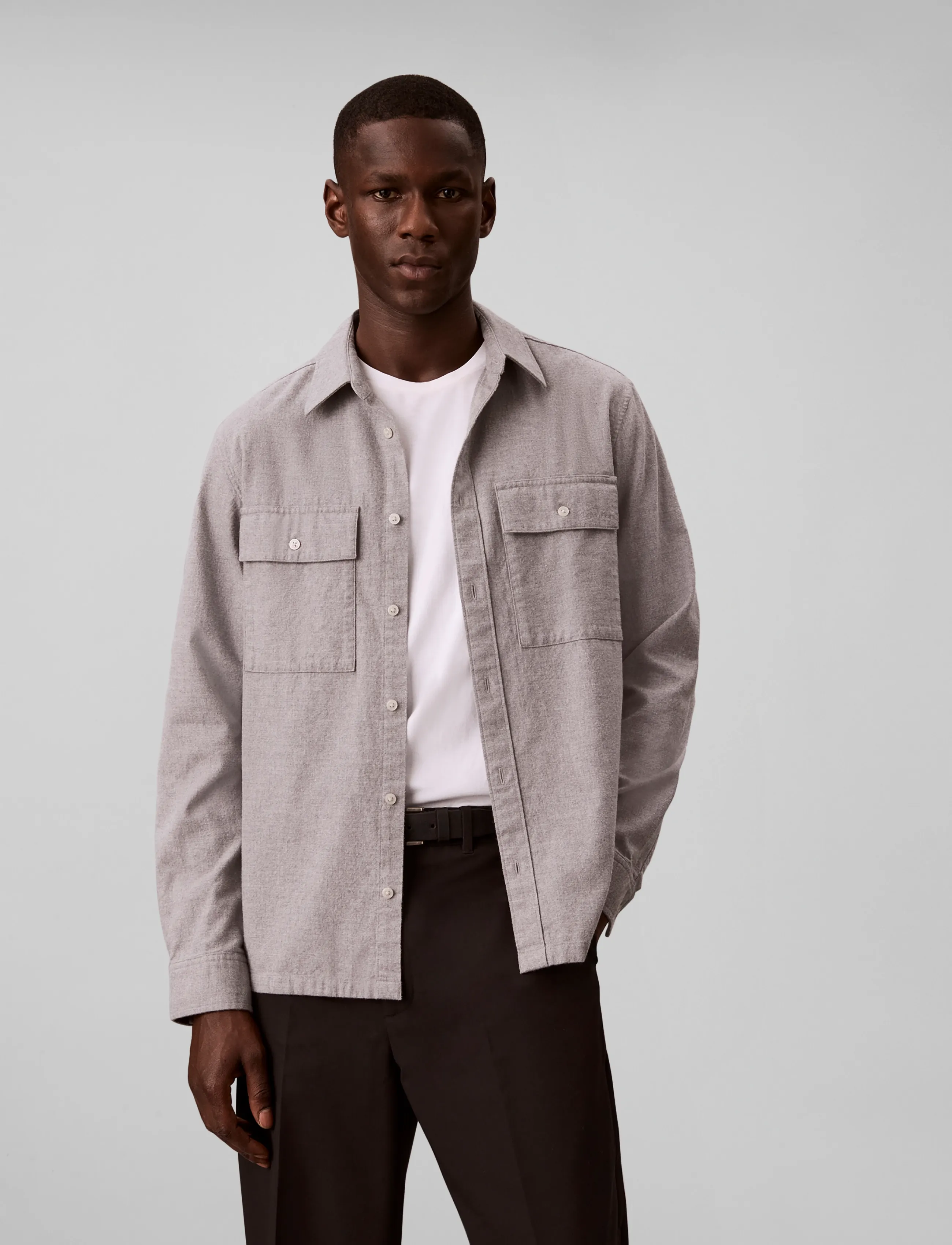 Calvin Klein - LS MELANGE FLANNEL CLASSIC SHIRT - freizeithemden - grey heather - 3