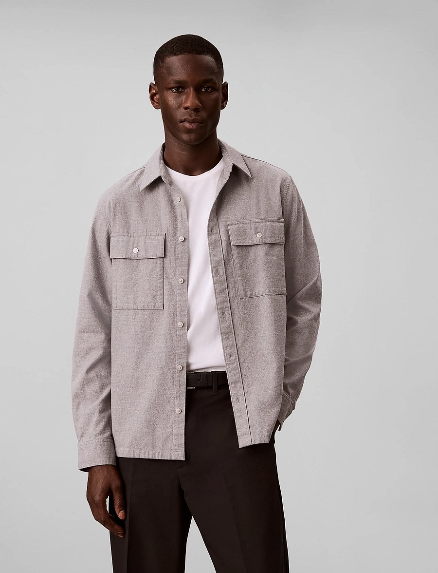 Calvin Klein - LS MELANGE FLANNEL CLASSIC SHIRT - freizeithemden - grey heather - 3