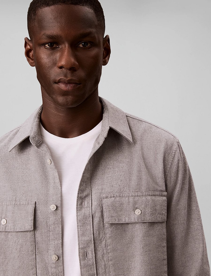 Calvin Klein - LS MELANGE FLANNEL CLASSIC SHIRT - freizeithemden - grey heather - 4