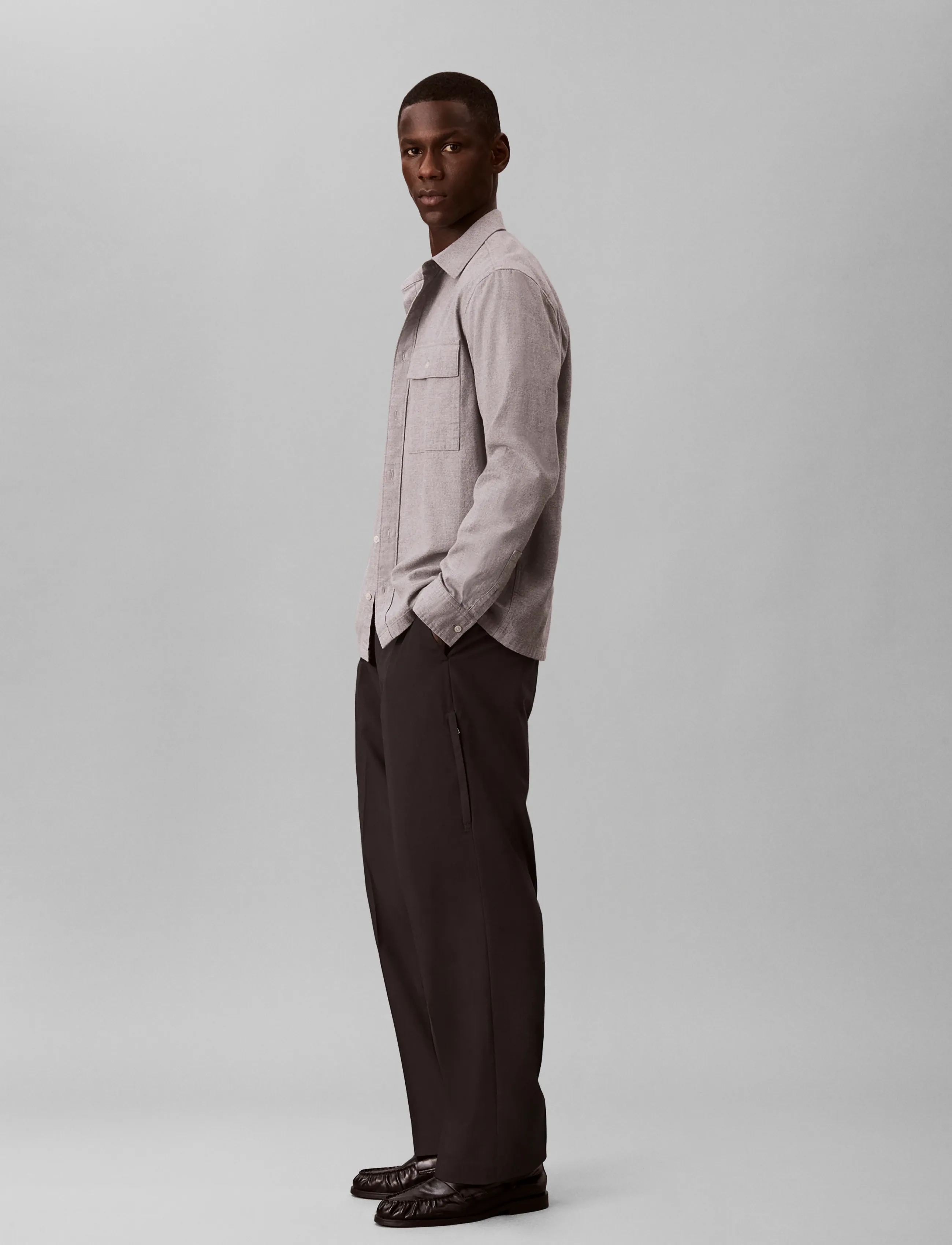 Calvin Klein - LS MELANGE FLANNEL CLASSIC SHIRT - freizeithemden - grey heather - 5