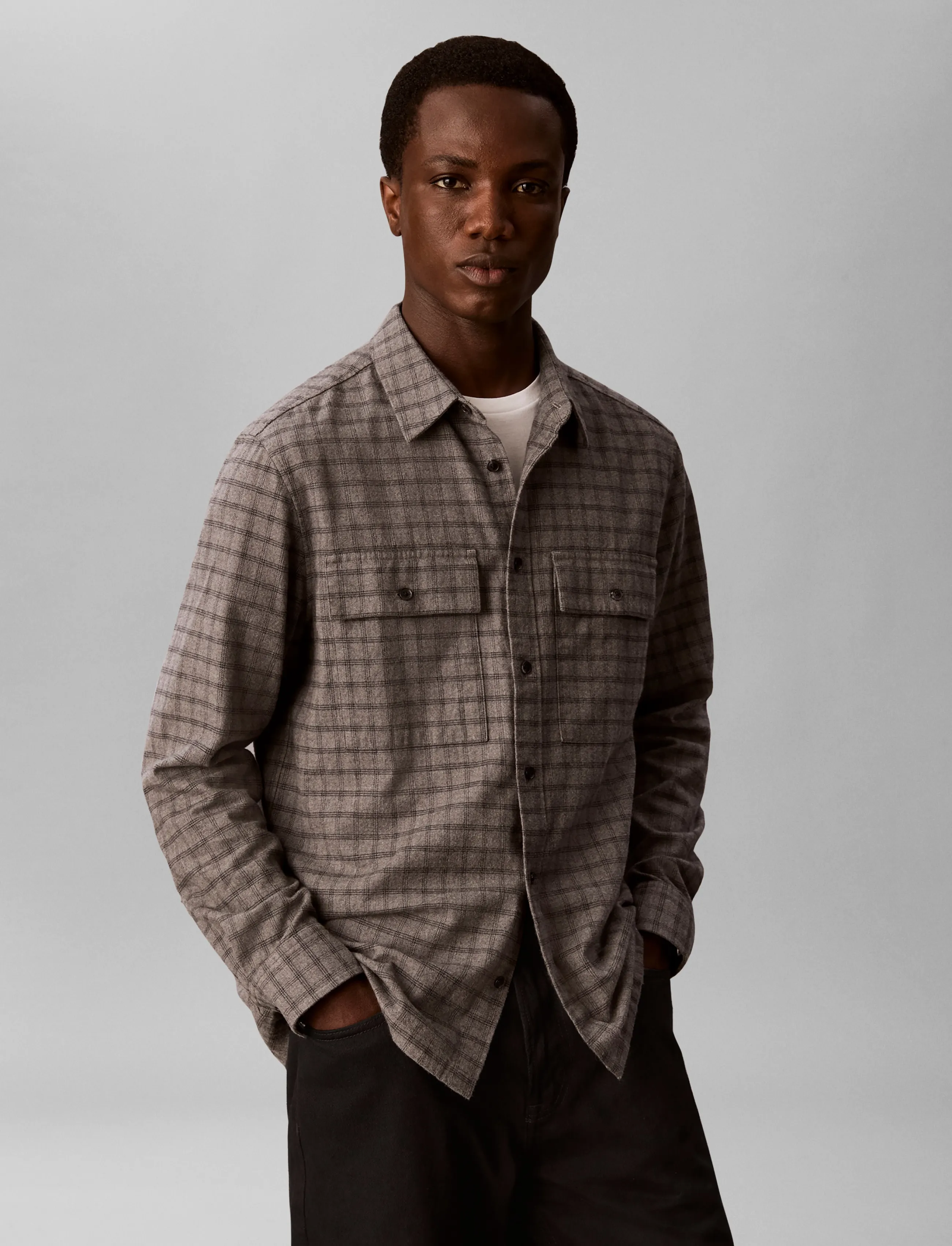 Calvin Klein LS CHECK FLANNEL CLASSIC SHIRT - Nach Anlass kaufen - CHARCOAL HEATHER / beige