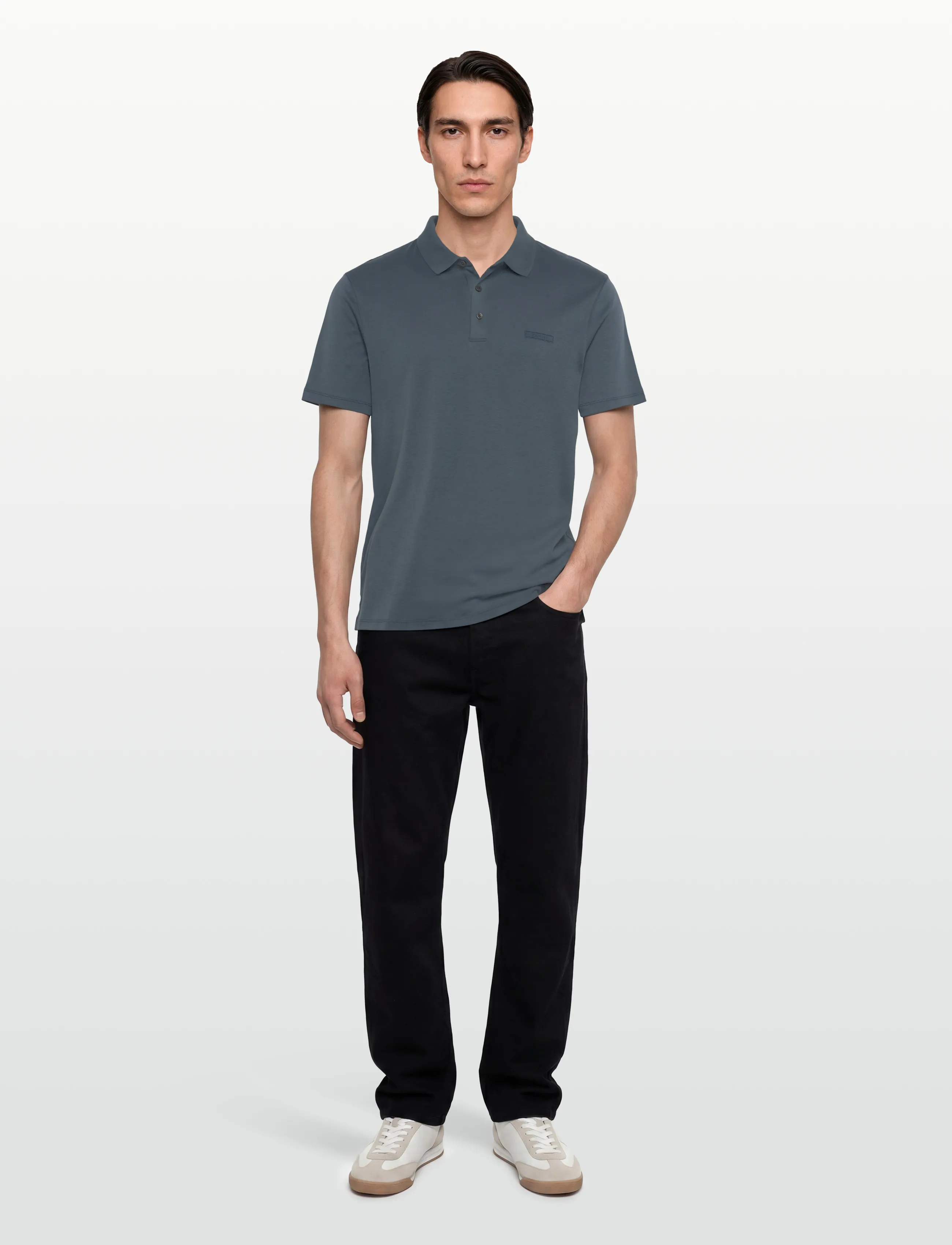 Calvin Klein SS SLIM SUPIMA LOGO PATCH POLO - Lühikeste varrukatega polod - DARK SLATE / grey