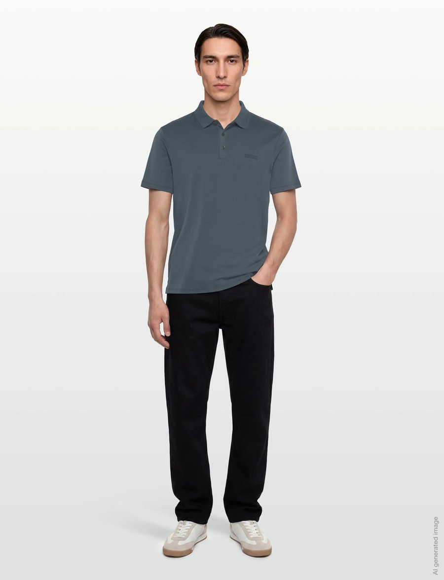 Calvin Klein - SS SLIM SUPIMA LOGO PATCH POLO - kurzärmelig - dark slate - 0