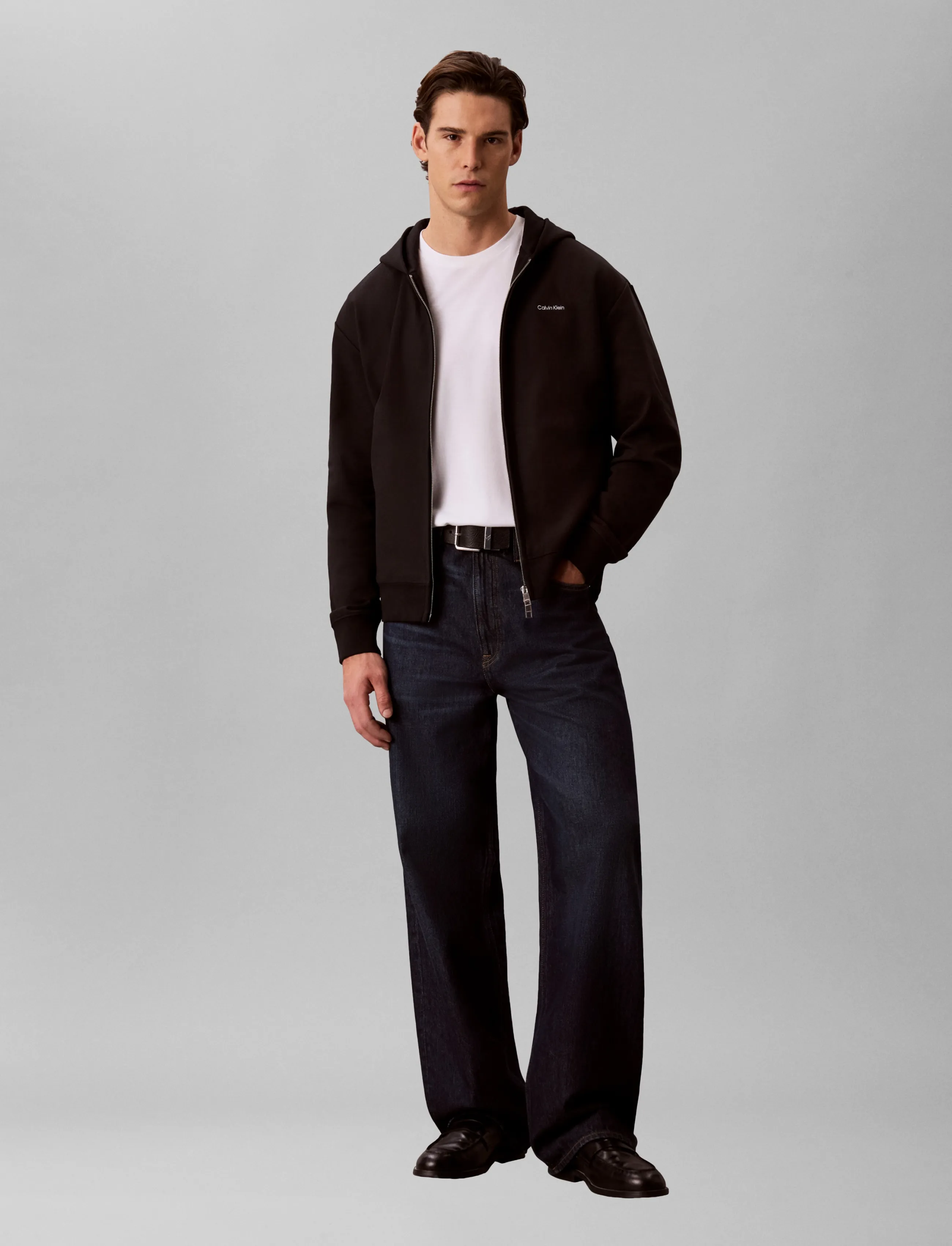 Calvin Klein Ls Micro Logo Dbl Fz Hoodie, M, Sweatshirts & Hoodies, Schwarz - Männerswear