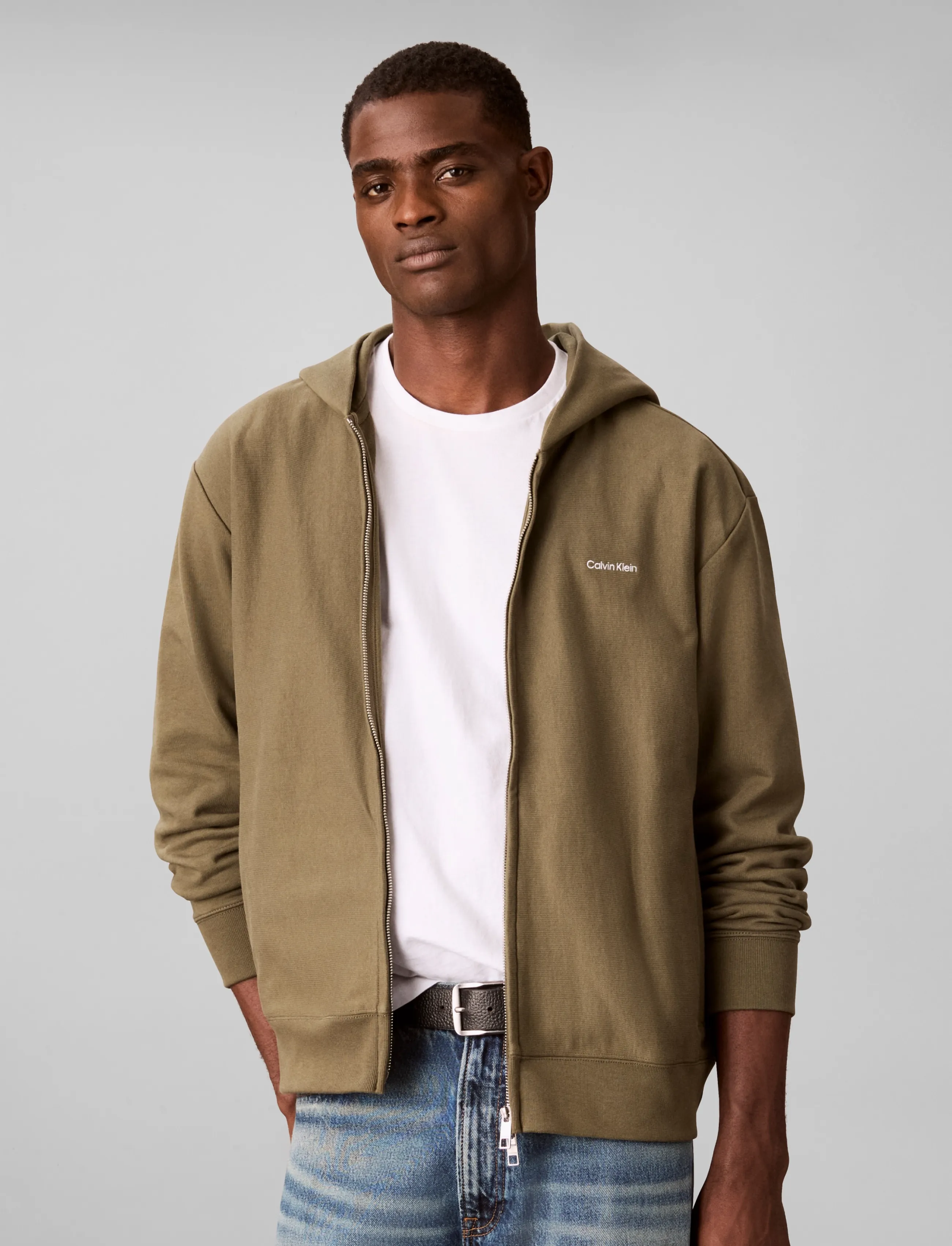 Calvin Klein LS MICRO LOGO DBL  FZ HOODIE - Kapuutsiga pusad - OLIVE NIGHT / khaki/green