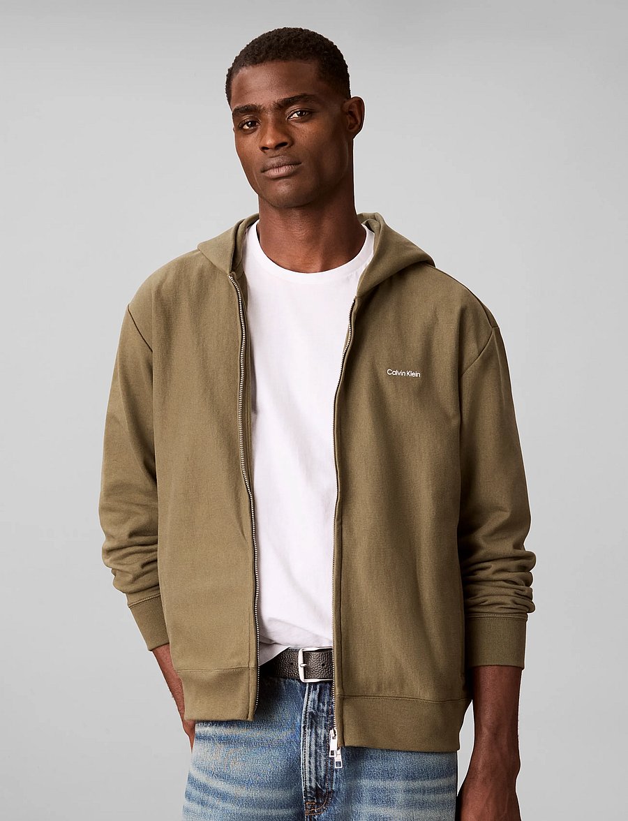 Calvin Klein - LS MICRO LOGO DBL FZ HOODIE - kapuutsiga pusad - olive night - 0