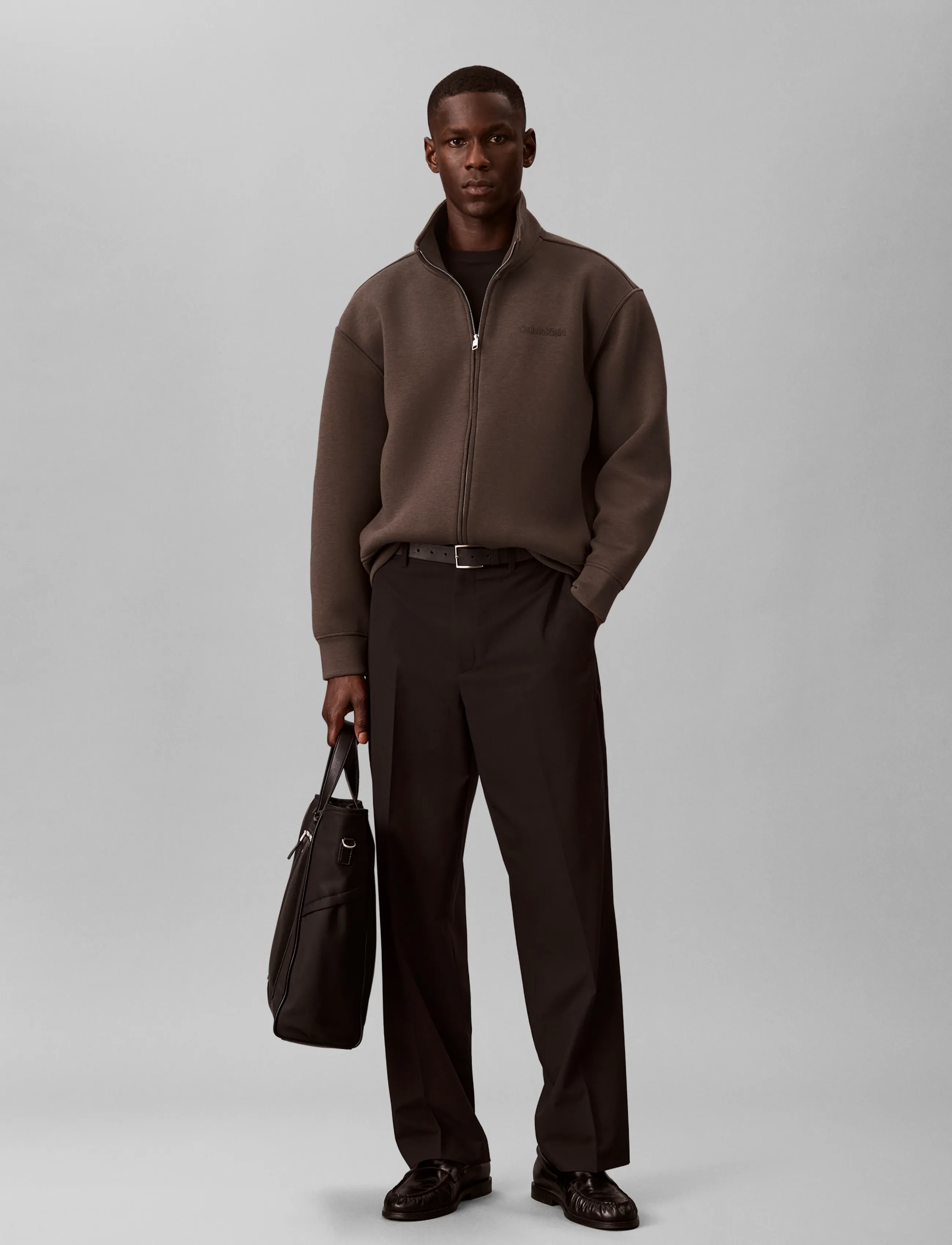 Calvin Klein LS COOLING SPACER FULL ZIP JACKE - Calvin Klein - BELUGA / brown