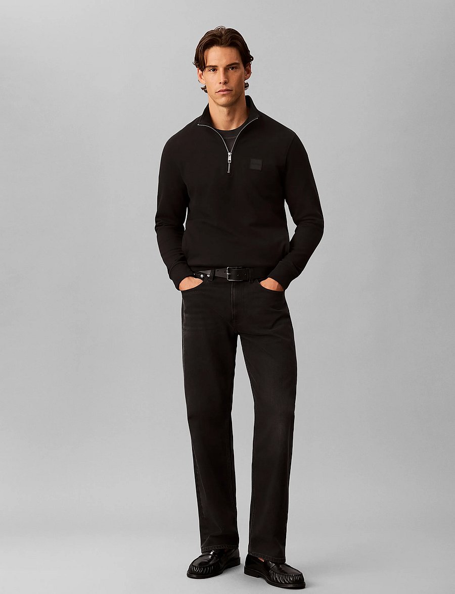 Calvin Klein - LS 350 TERRY SPW RUBBER BADGE QT - pullover mit halbem reißverschluss - black - 0