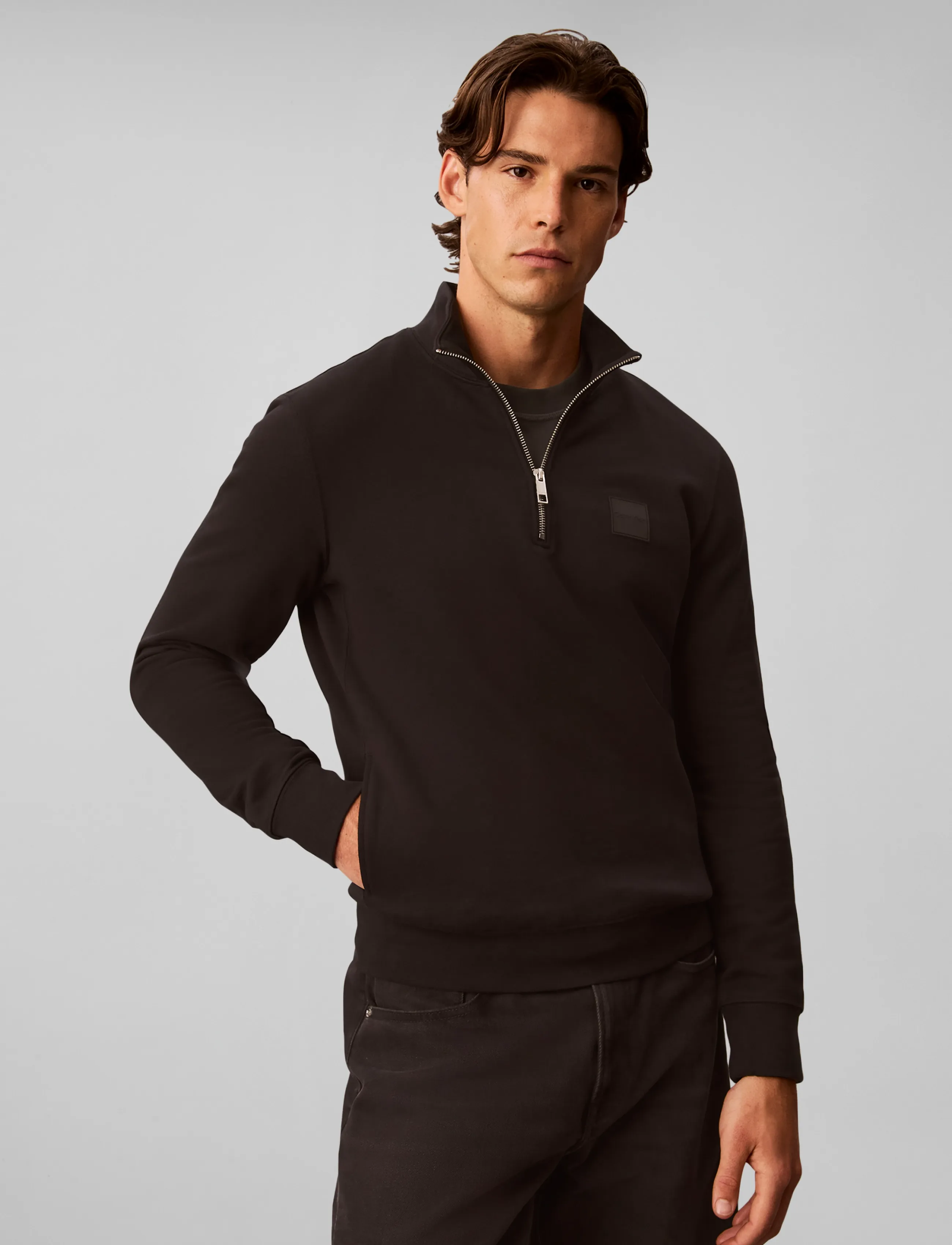 Calvin Klein - LS 350 TERRY SPW RUBBER BADGE QT - pullover mit halbem reißverschluss - black - 3