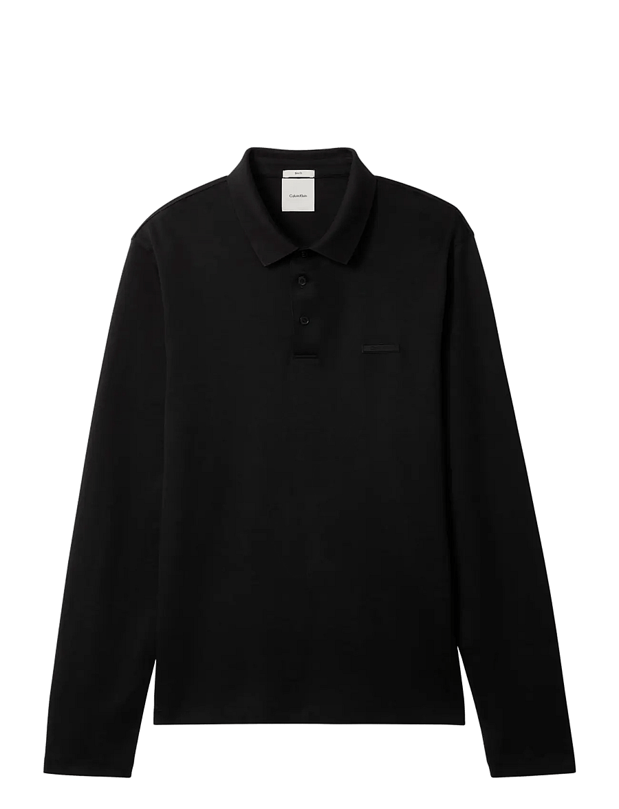 Calvin Klein - LS SLIM SUPIMA LOGO PATCH POLO - langærmede poloer - black - 1