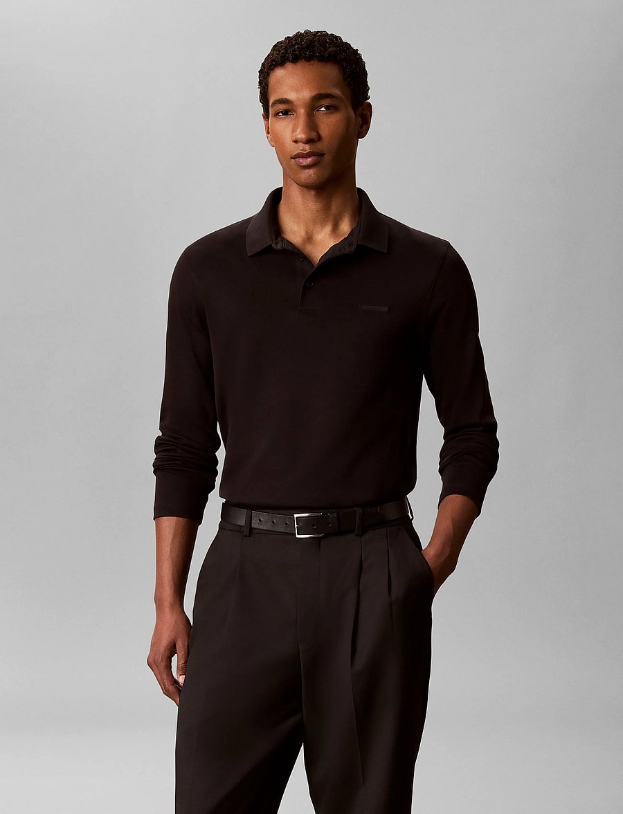 Calvin Klein - LS SLIM SUPIMA LOGO PATCH POLO - langærmede poloer - black - 0