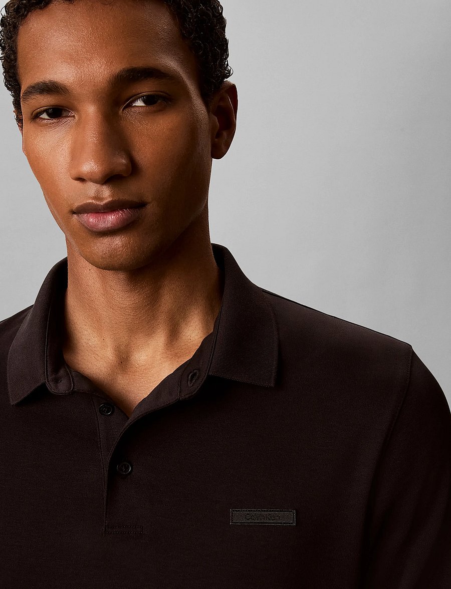 Calvin Klein - LS SLIM SUPIMA LOGO PATCH POLO - langærmede poloer - black - 4