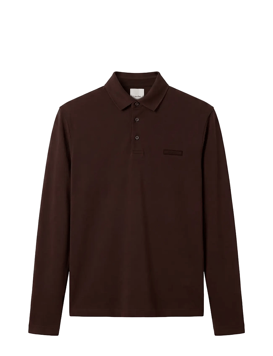 Calvin Klein - LS SLIM SUPIMA LOGO PATCH POLO - langærmede poloer - black coffee - 1