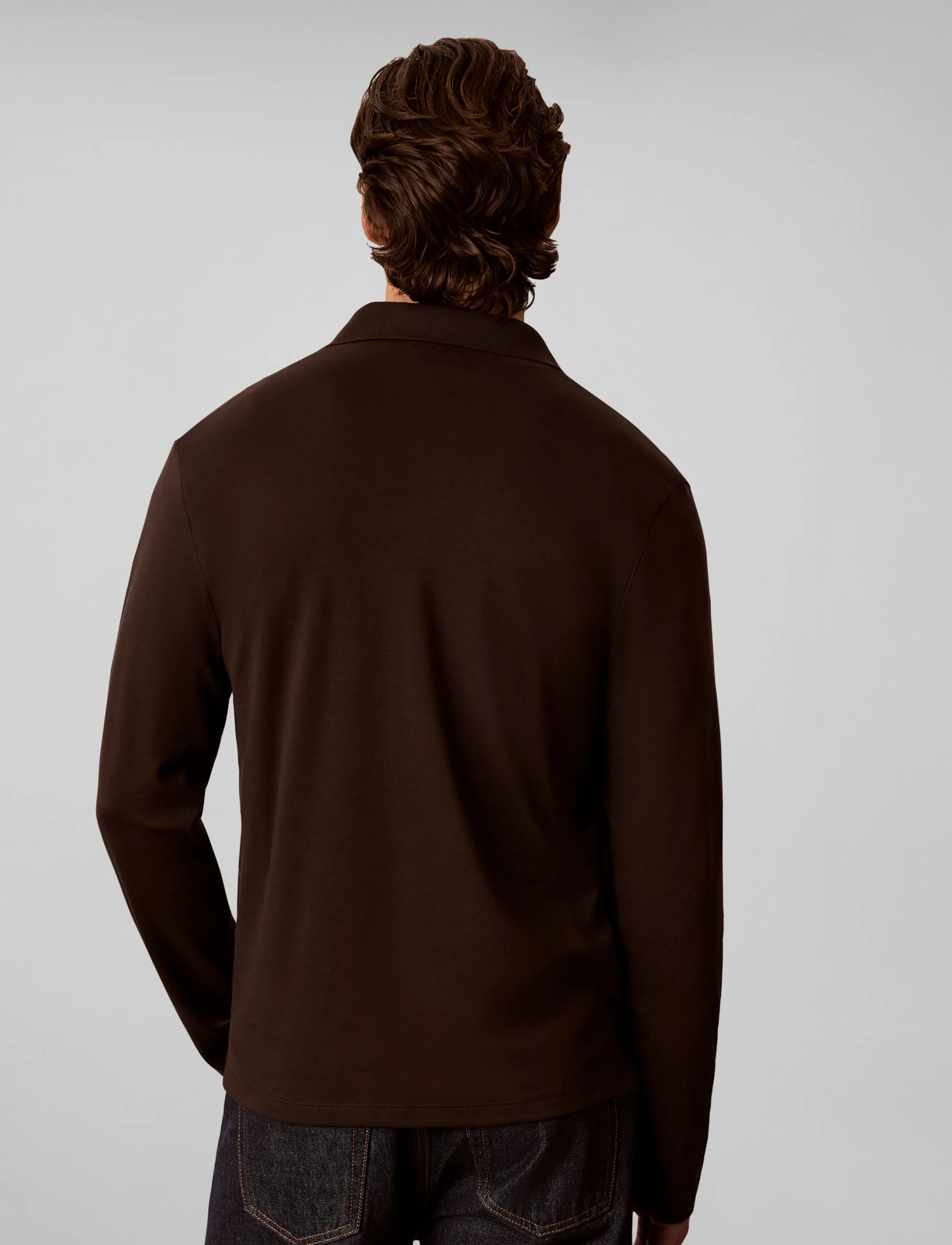 Calvin Klein - LS SLIM SUPIMA LOGO PATCH POLO - langærmede poloer - black coffee - 2