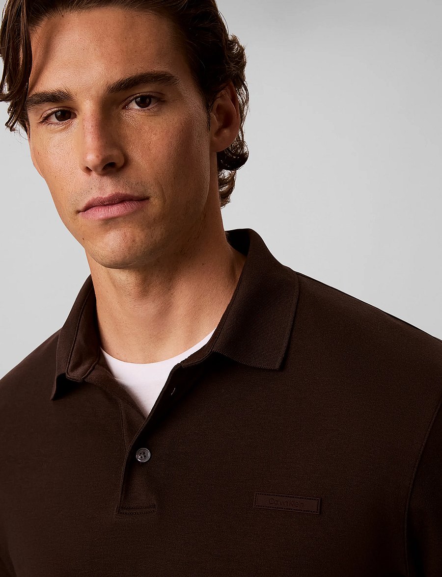 Calvin Klein - LS SLIM SUPIMA LOGO PATCH POLO - langærmede poloer - black coffee - 4