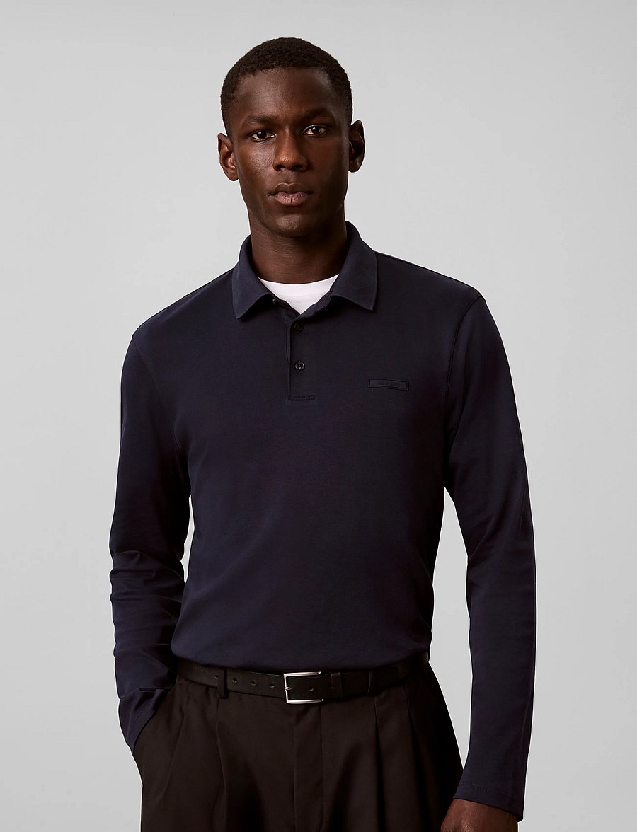 Calvin Klein - LS SLIM SUPIMA LOGO PATCH POLO - långärmade pikéer - dark sapphire - 0