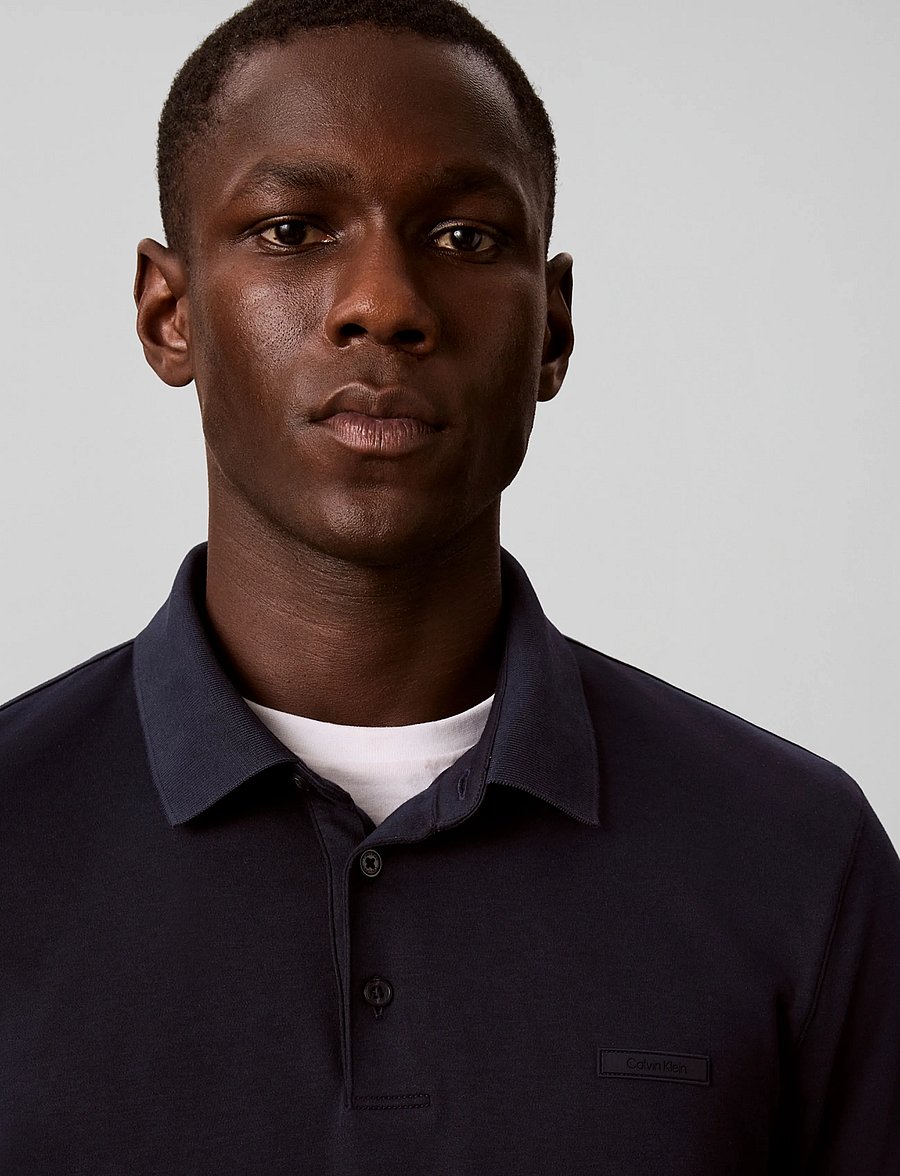 Calvin Klein - LS SLIM SUPIMA LOGO PATCH POLO - långärmade pikéer - dark sapphire - 4