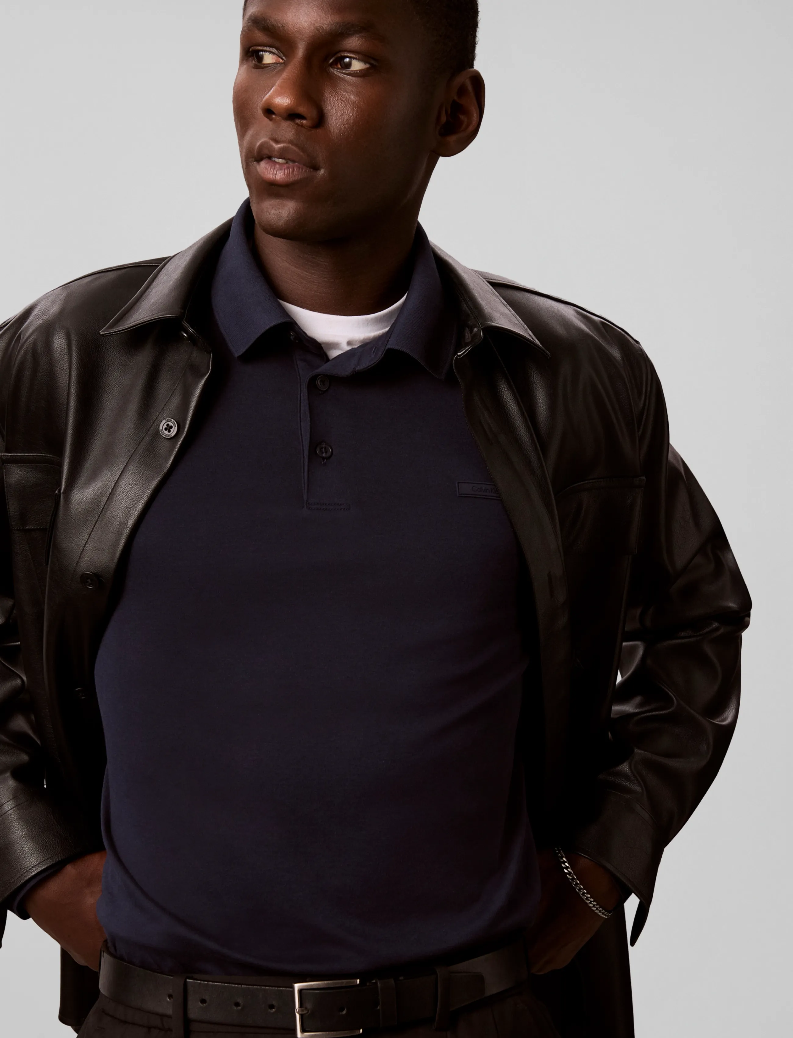 Calvin Klein - LS SLIM SUPIMA LOGO PATCH POLO - långärmade pikéer - dark sapphire - 5