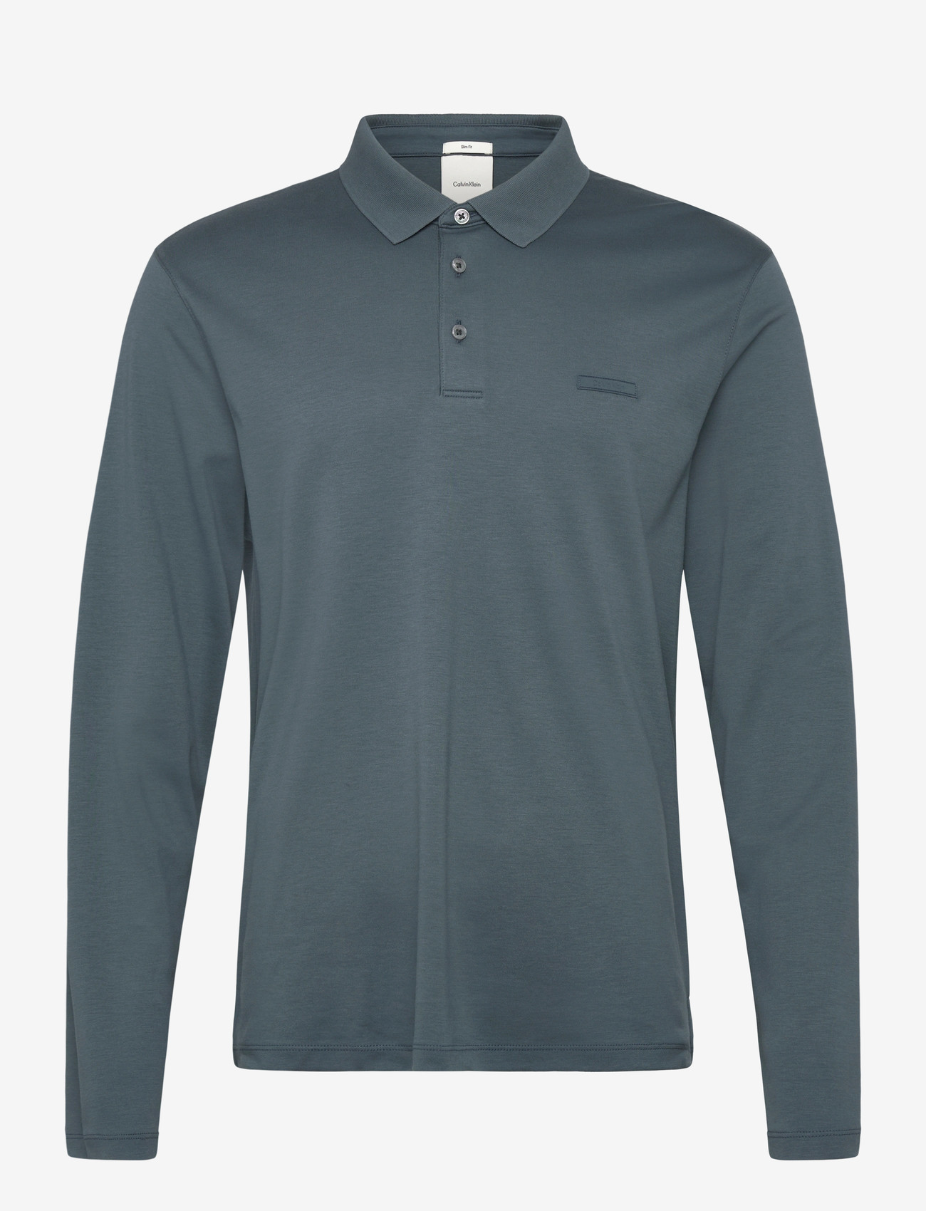 Calvin Klein - LS SLIM SUPIMA LOGO PATCH POLO - polo krekli ar garām piedurknēm - dark slate - 0