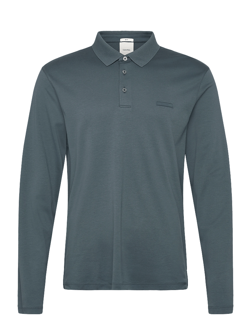 Calvin Klein - LS SLIM SUPIMA LOGO PATCH POLO - polo krekli ar garām piedurknēm - dark slate - 0