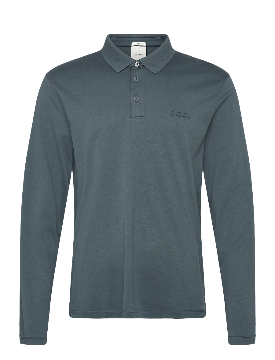 Calvin Klein - LS SLIM SUPIMA LOGO PATCH POLO - langærmede poloer - dark slate - 0