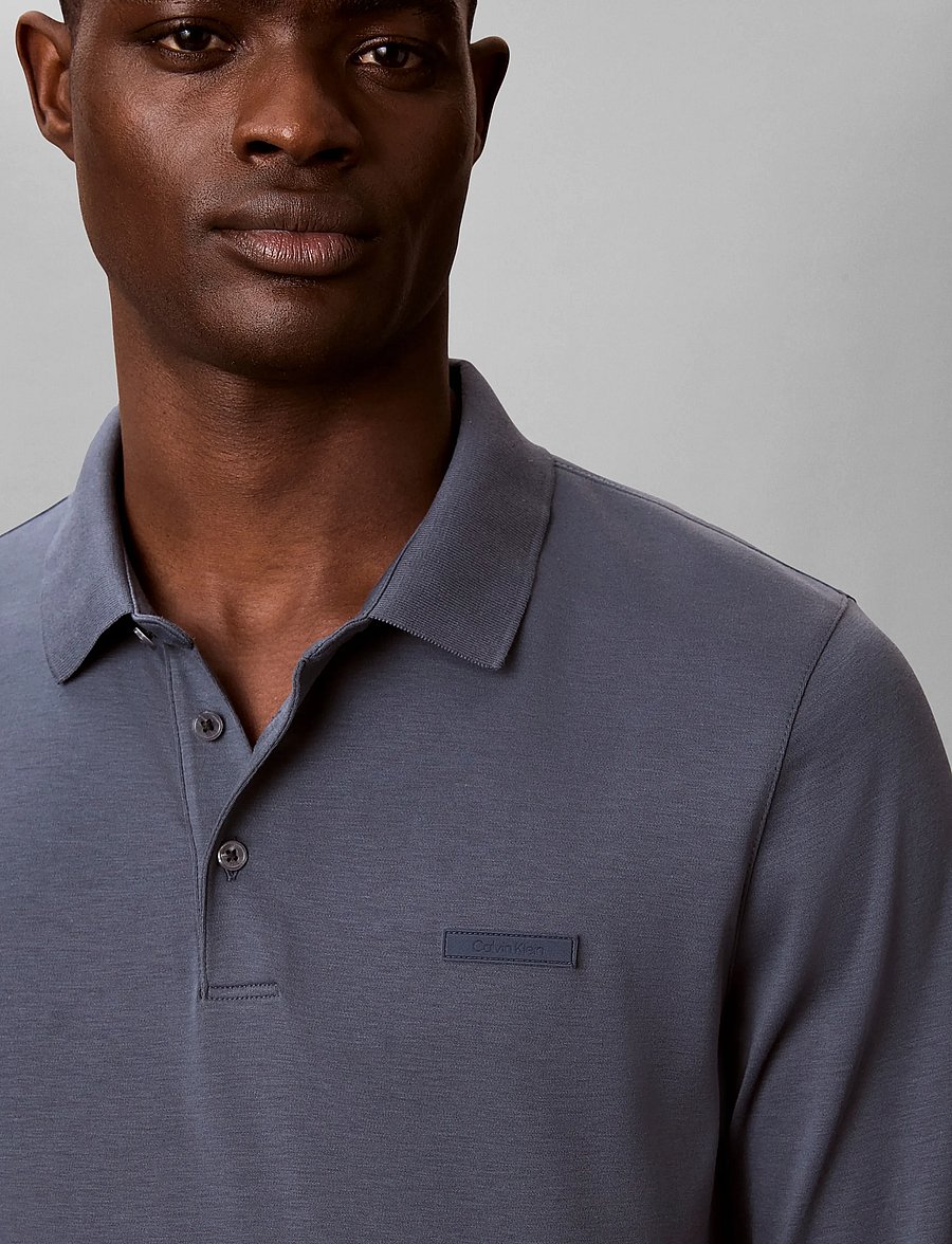 Calvin Klein - LS SLIM SUPIMA LOGO PATCH POLO - long-sleeved polos - dark slate - 4