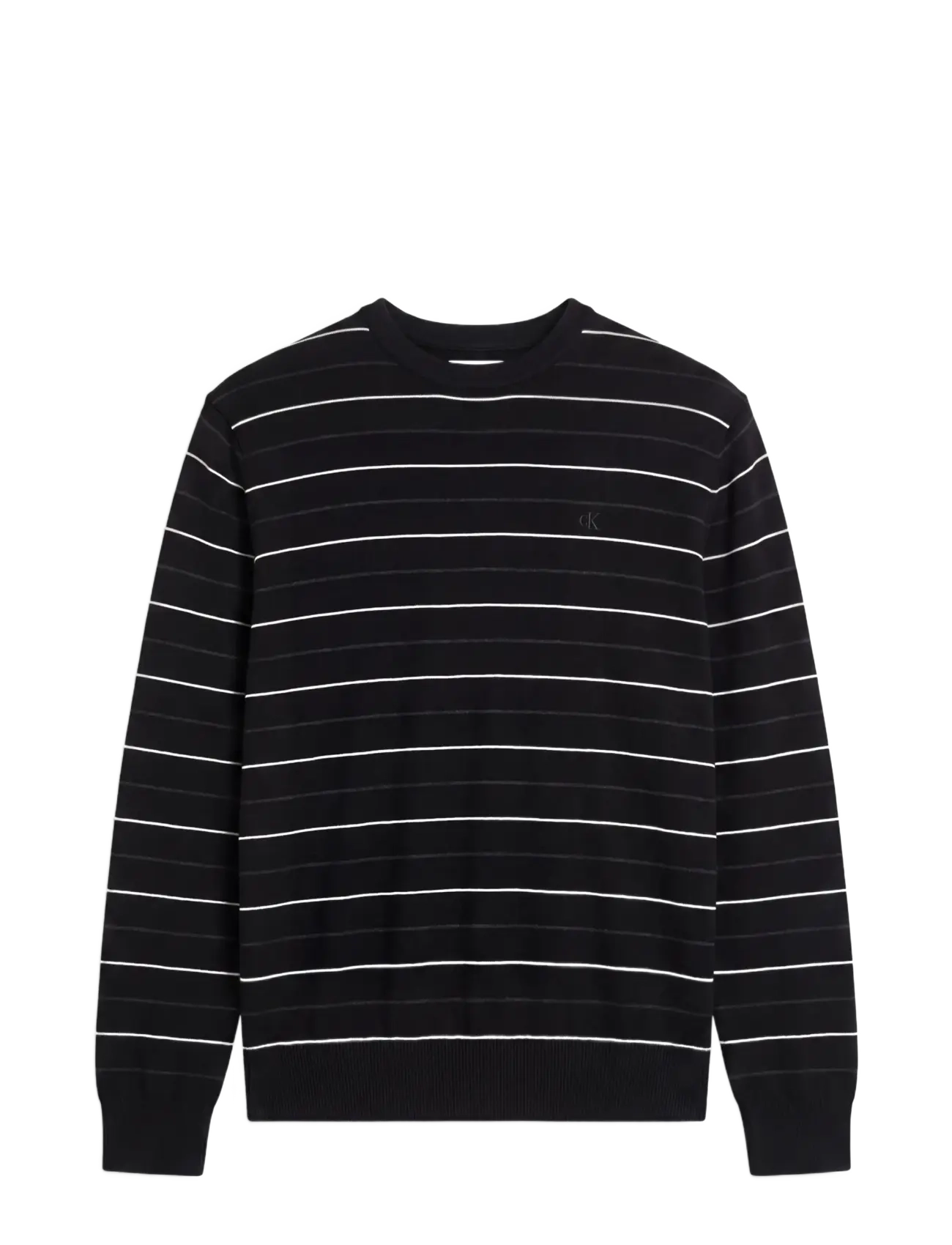 Calvin Klein LS 100% MERINO STRIPE CREW 14GG - Strickmode - BLACK / black