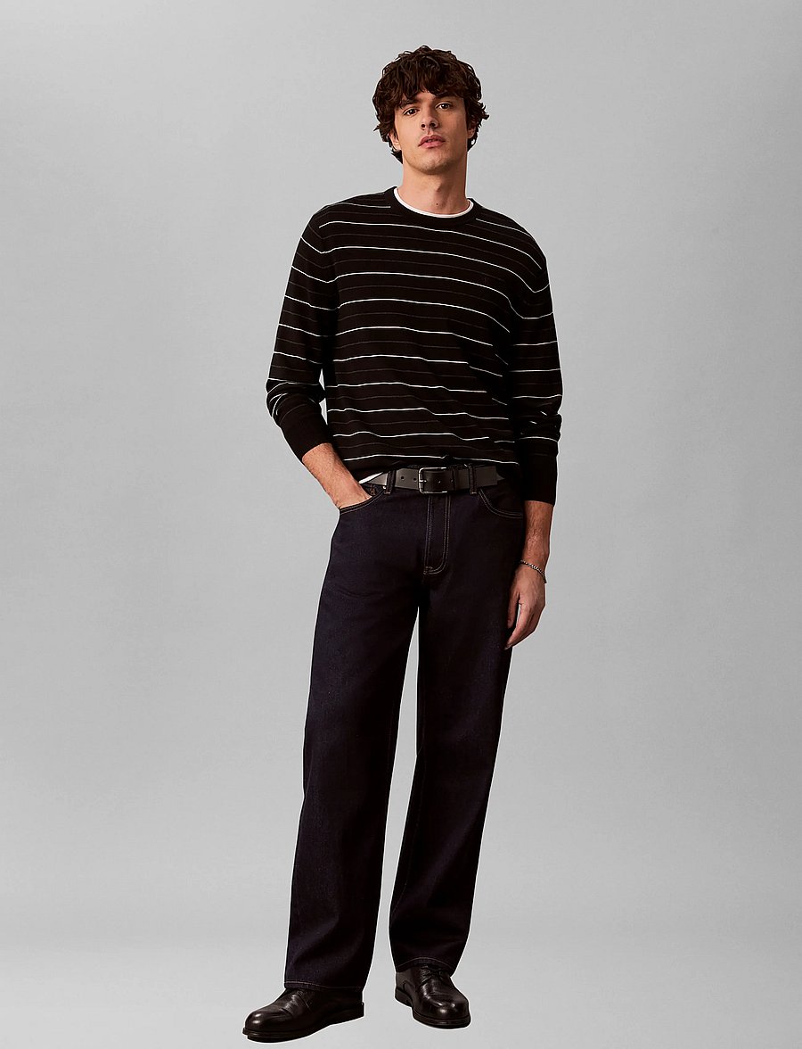 Calvin Klein - LS 100% MERINO STRIPE CREW 14GG - rundhals - black - 0