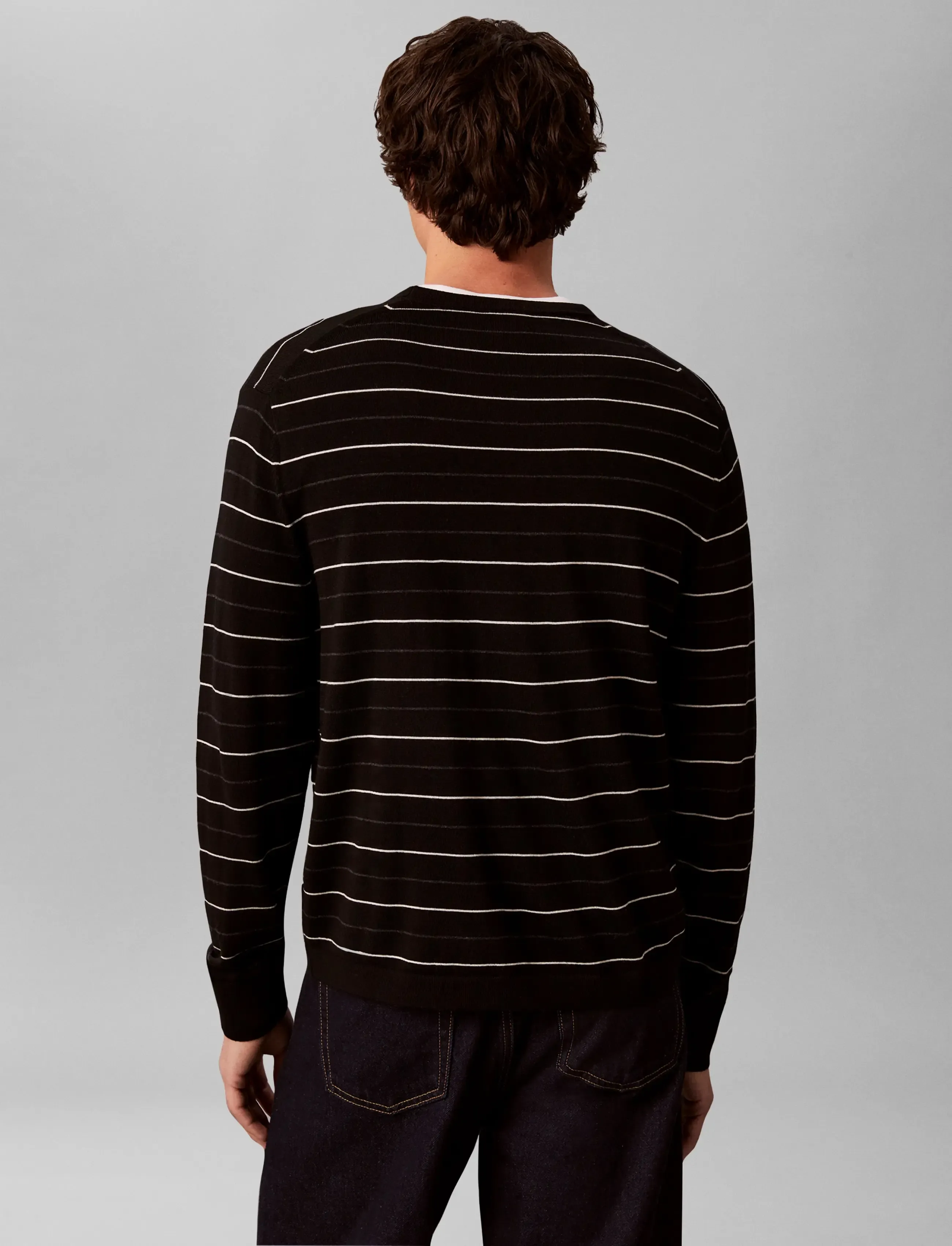 Calvin Klein - LS 100% MERINO STRIPE CREW 14GG - rundhals - black - 2