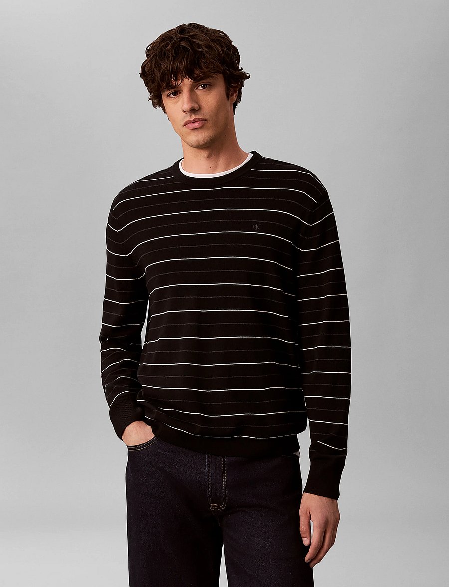 Calvin Klein - LS 100% MERINO STRIPE CREW 14GG - rundhals - black - 3