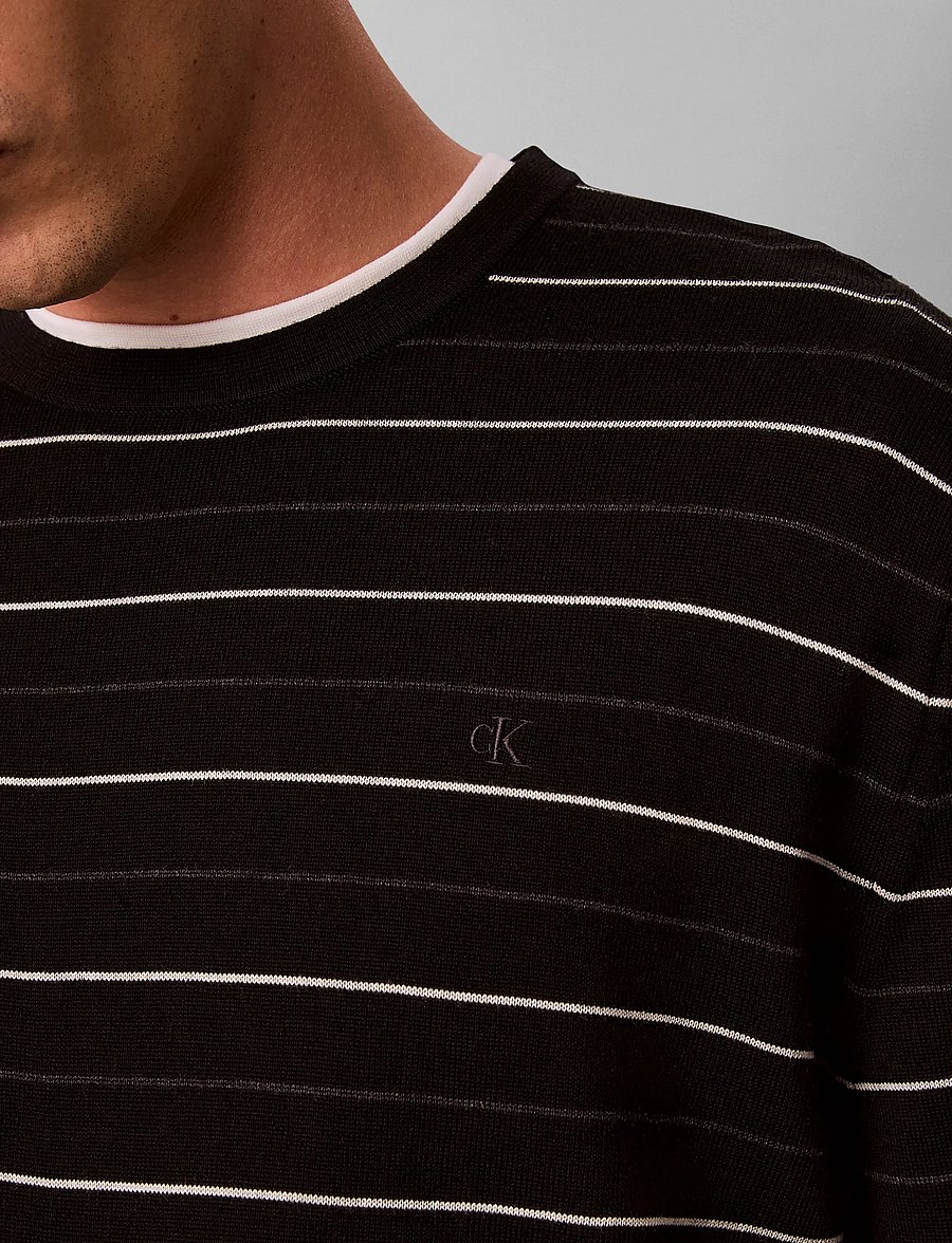 Calvin Klein - LS 100% MERINO STRIPE CREW 14GG - rundhals - black - 4