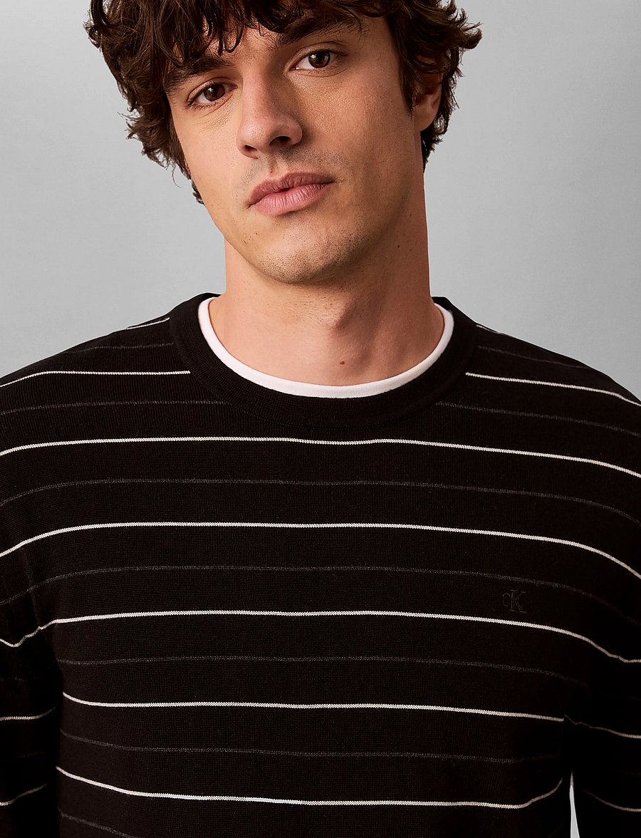 Calvin Klein - LS 100% MERINO STRIPE CREW 14GG - rundhals - black - 5