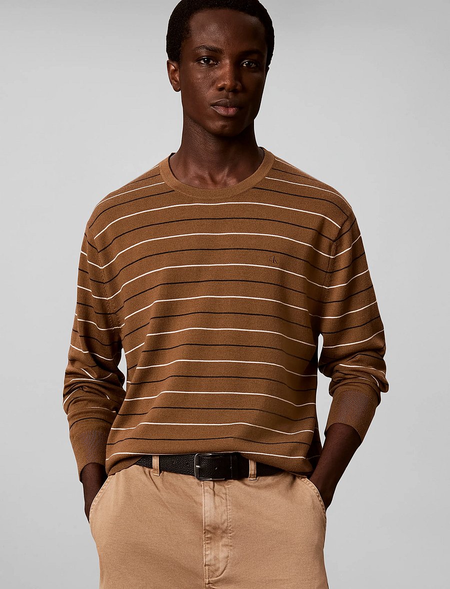 Calvin Klein - LS 100% MERINO STRIPE CREW 14GG - round necks - thrush - 0