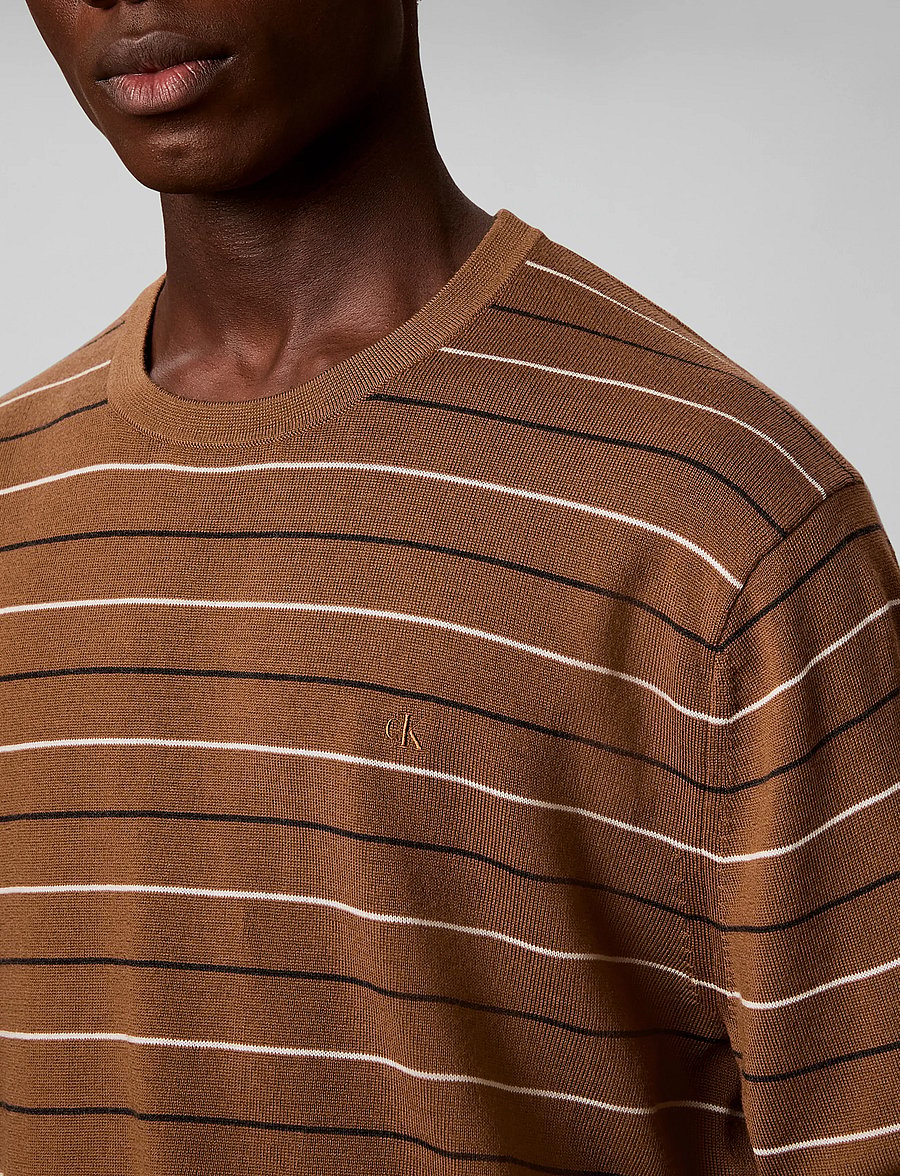 Calvin Klein - LS 100% MERINO STRIPE CREW 14GG - round necks - thrush - 4